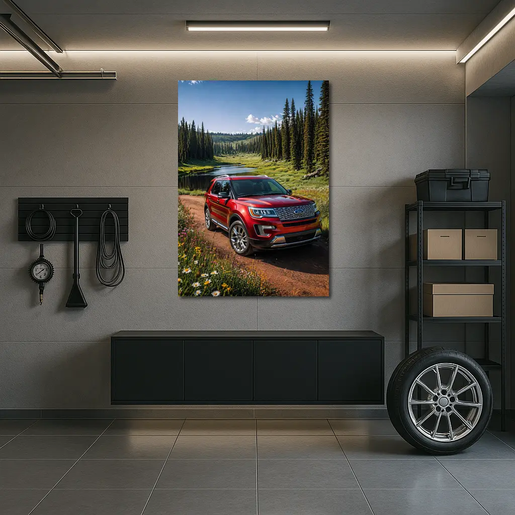 Ford Explorer Red SUV Forest Trail – Wall Art