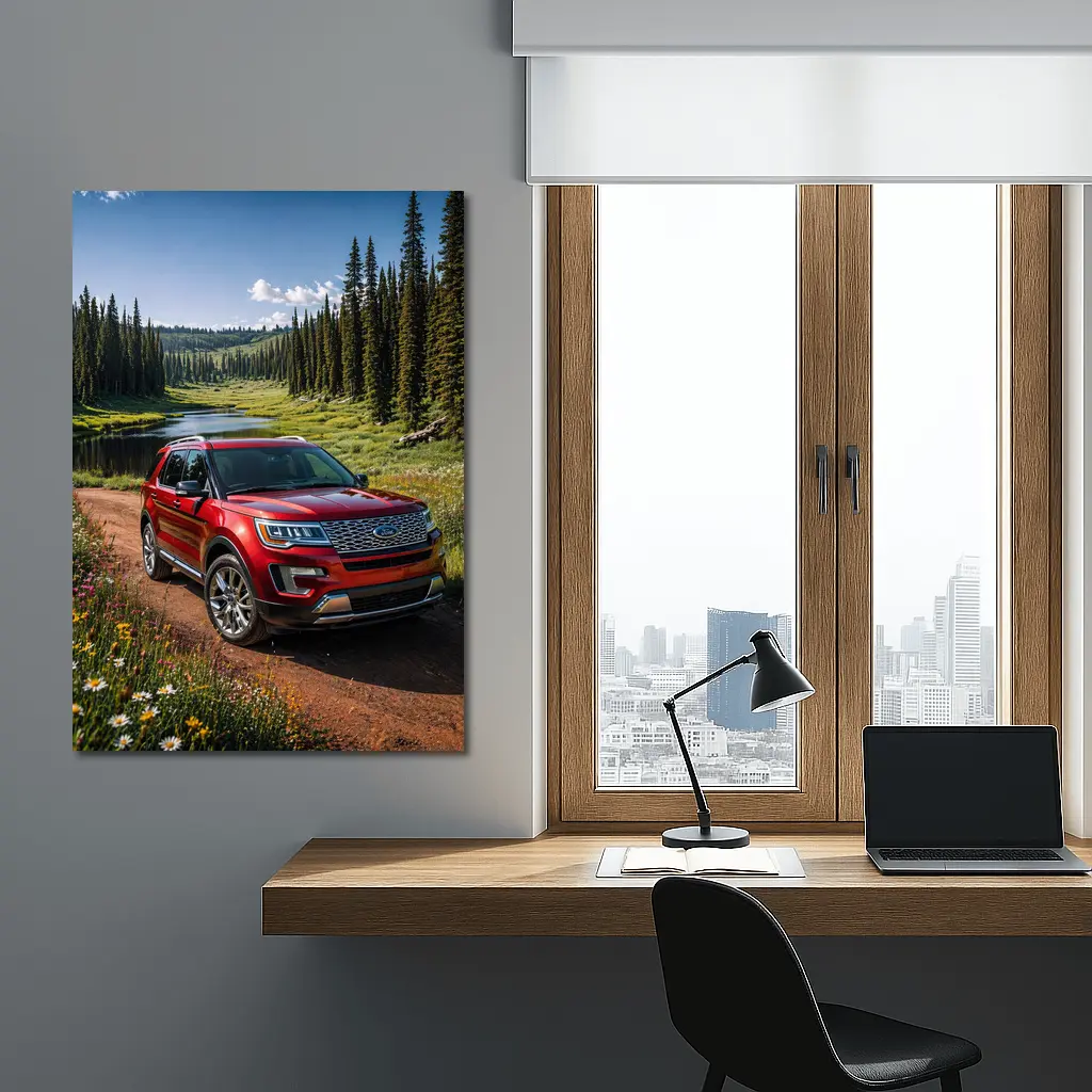 Ford Explorer Red SUV Forest Trail – Wall Art