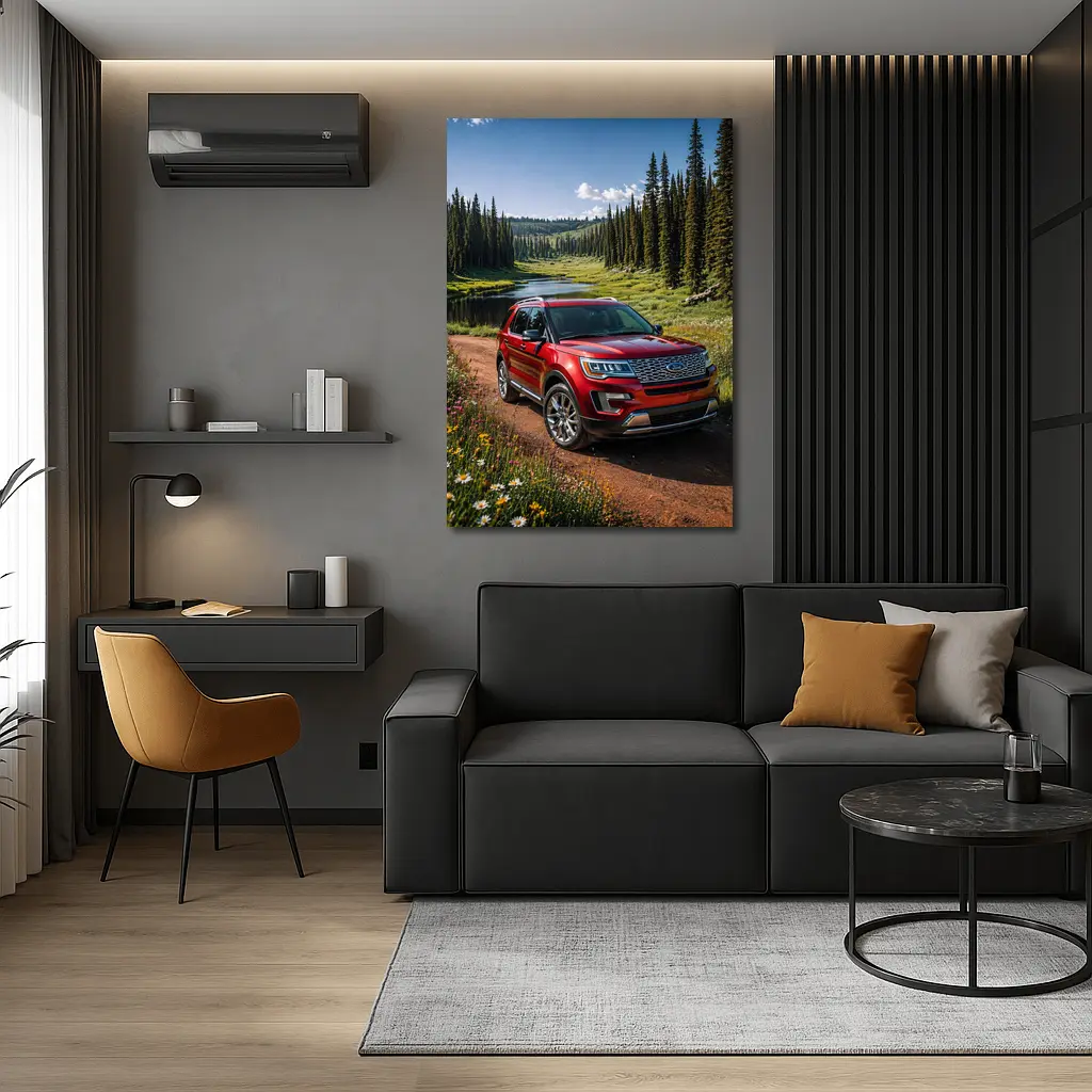 Ford Explorer Red SUV Forest Trail – Wall Art