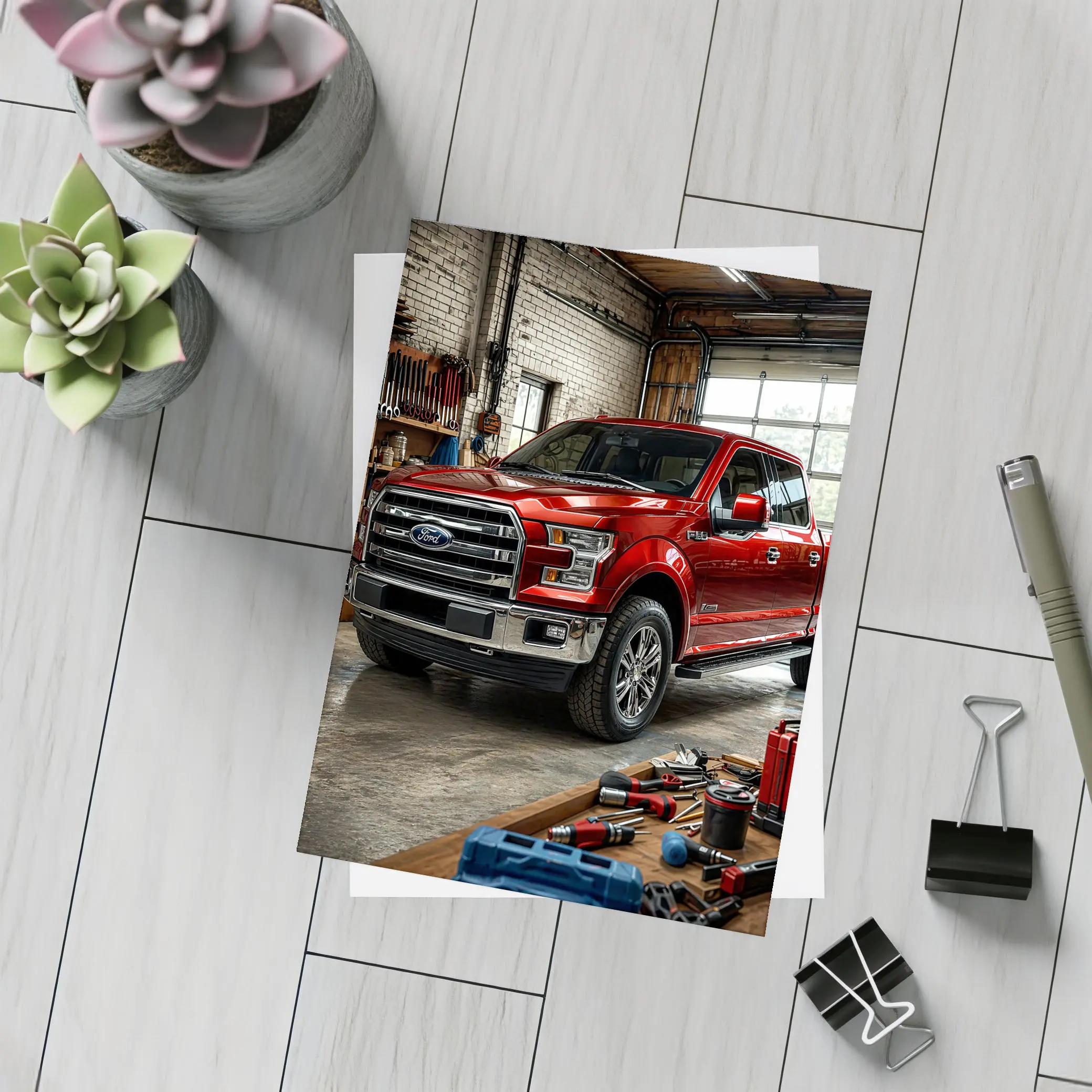 Ford F-150 Red Truck Garage Workshop – Postcards