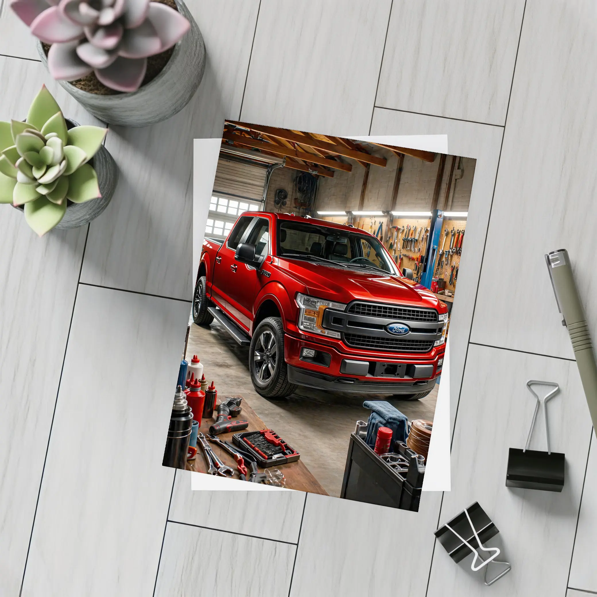 Ford F-150 Red Truck Garage Workshop – Postcards