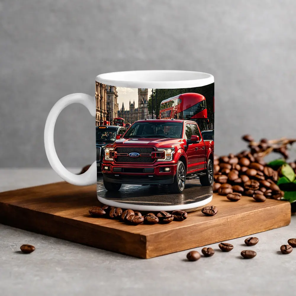 Ford F Series Red Truck London Street – Mugs