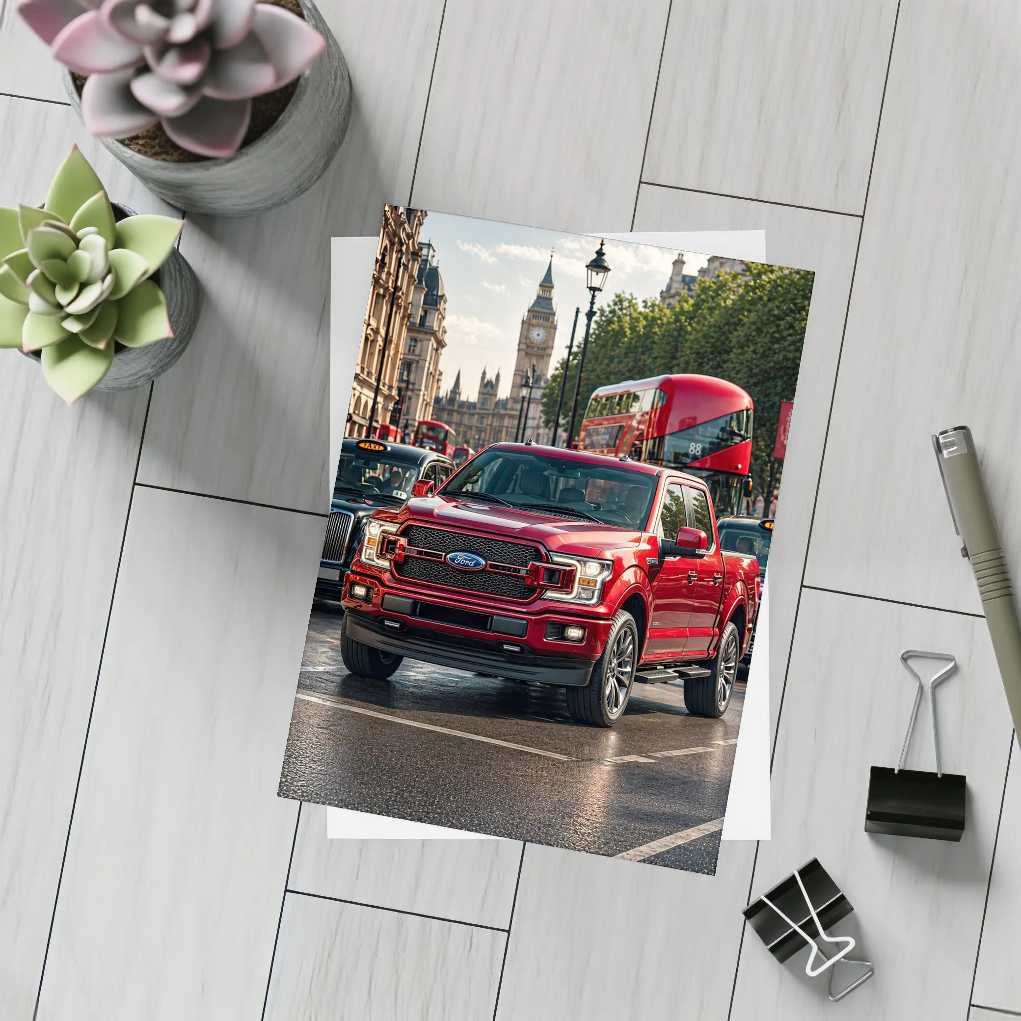 Ford F Series Red Truck London Street – Postcards