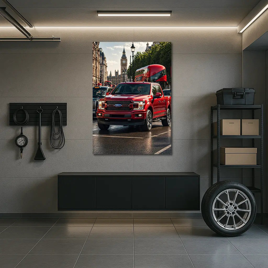 Ford F Series Red Truck London Street – Wall Art