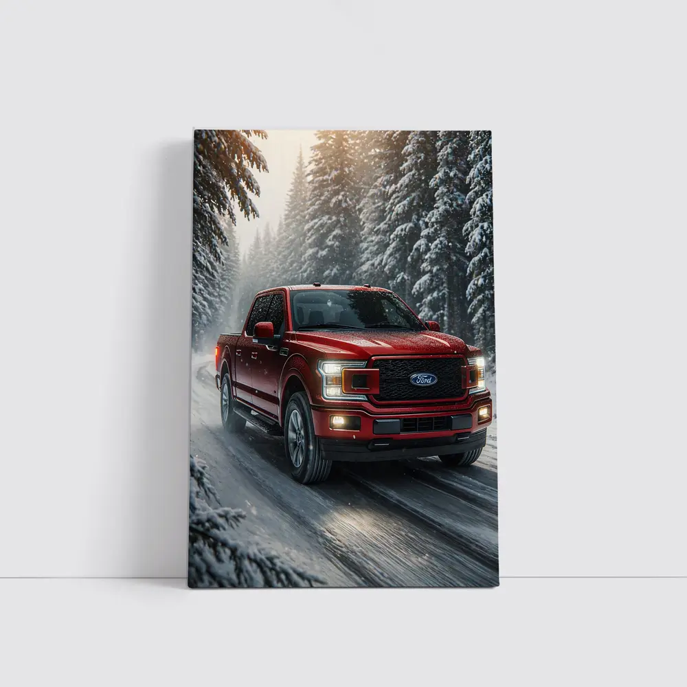 Ford F Series Truck Driving Snowy Forest – Wall Art