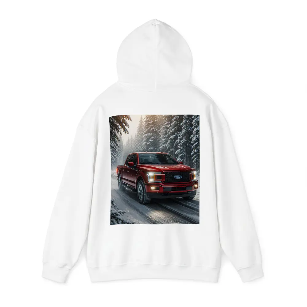 Ford F Series Truck Driving Snowy Forest – Hoodies