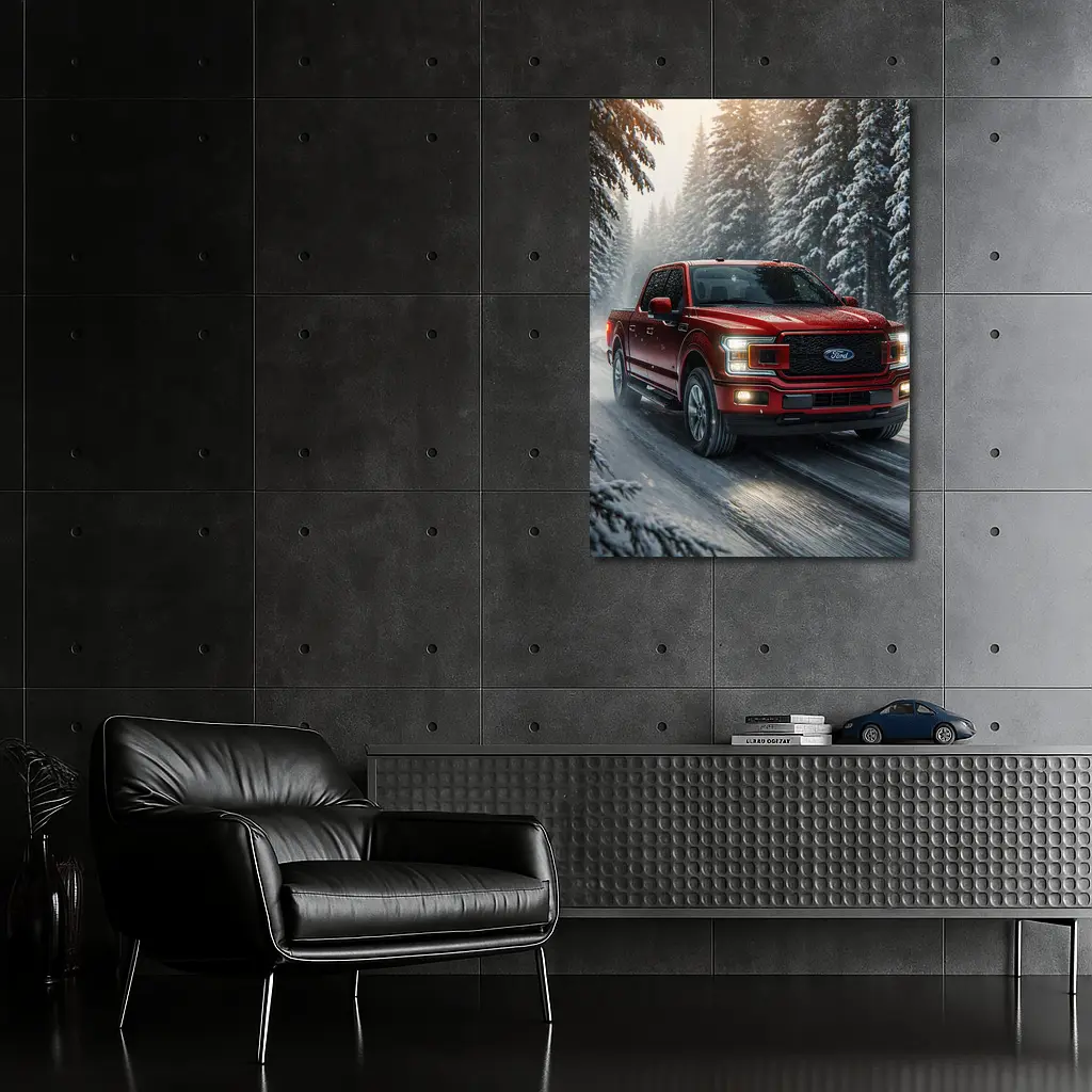 Ford F Series Truck Driving Snowy Forest – Wall Art