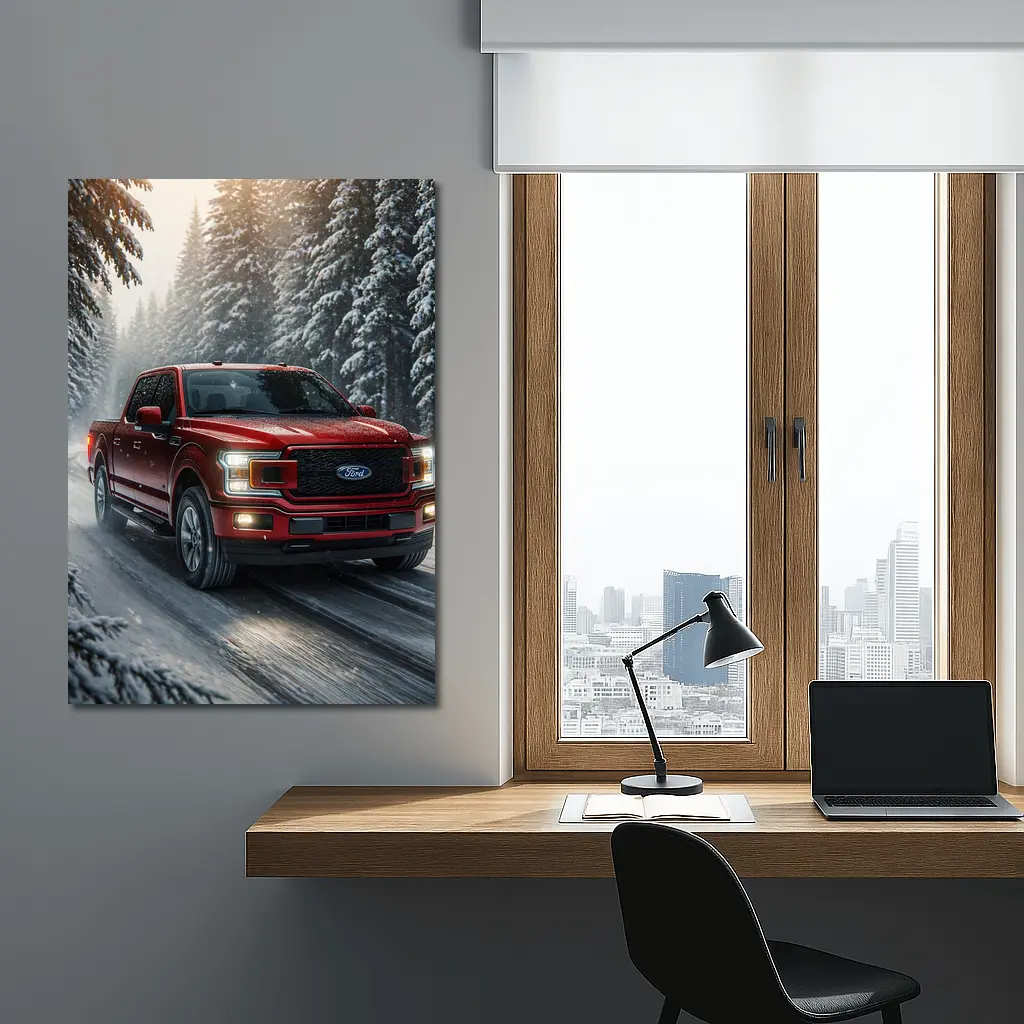 Ford F Series Truck Driving Snowy Forest – Wall Art