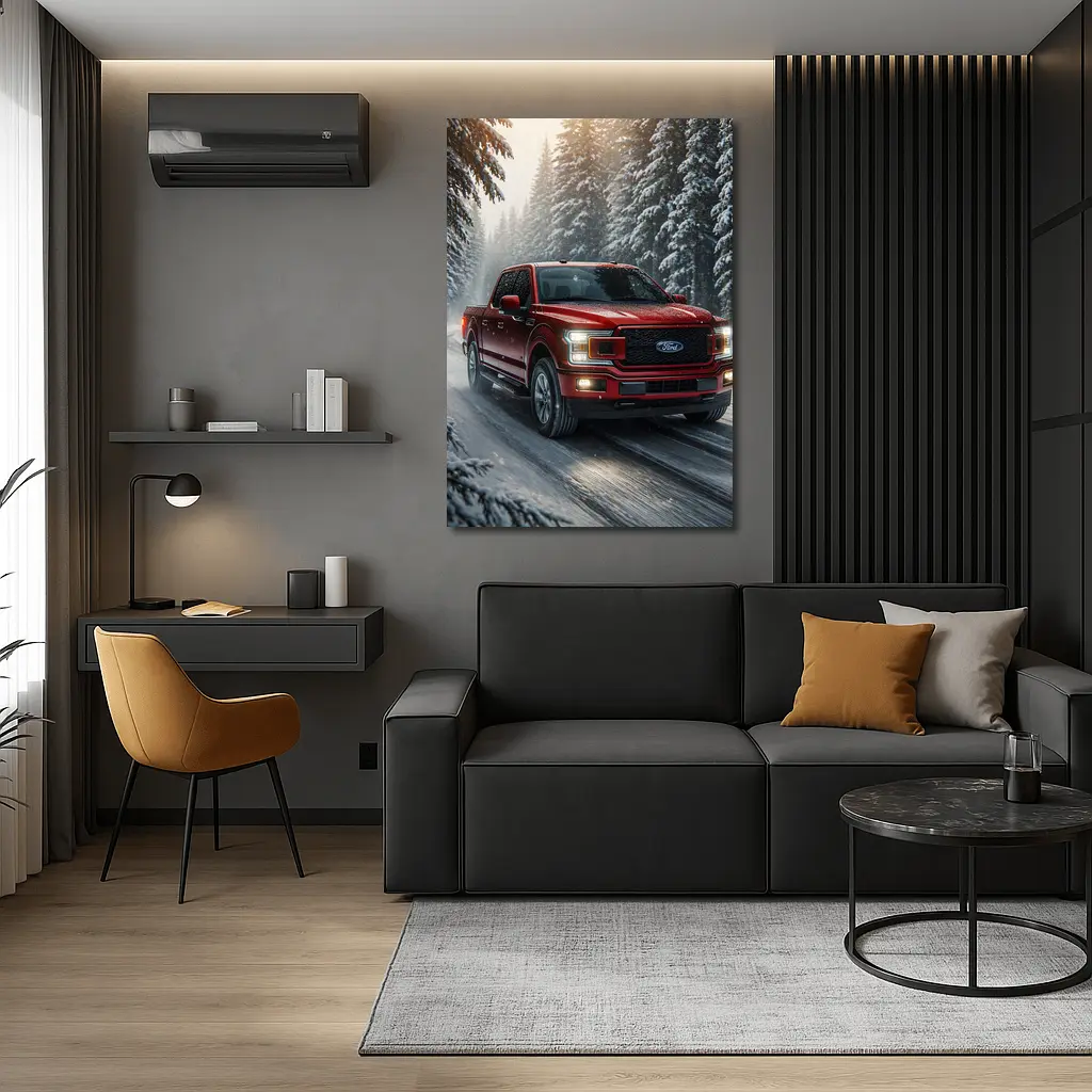 Ford F Series Truck Driving Snowy Forest – Wall Art