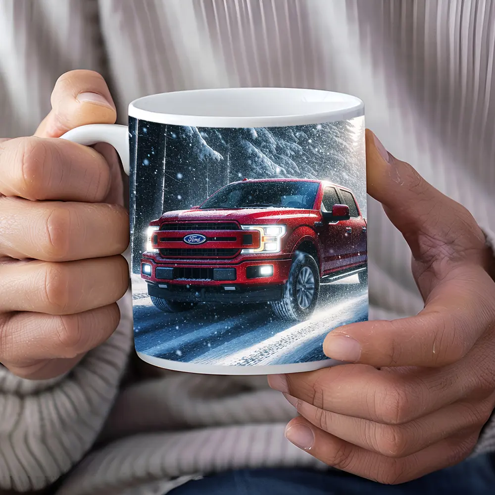 Ford F Series Red Truck Snowy Forest – Mugs