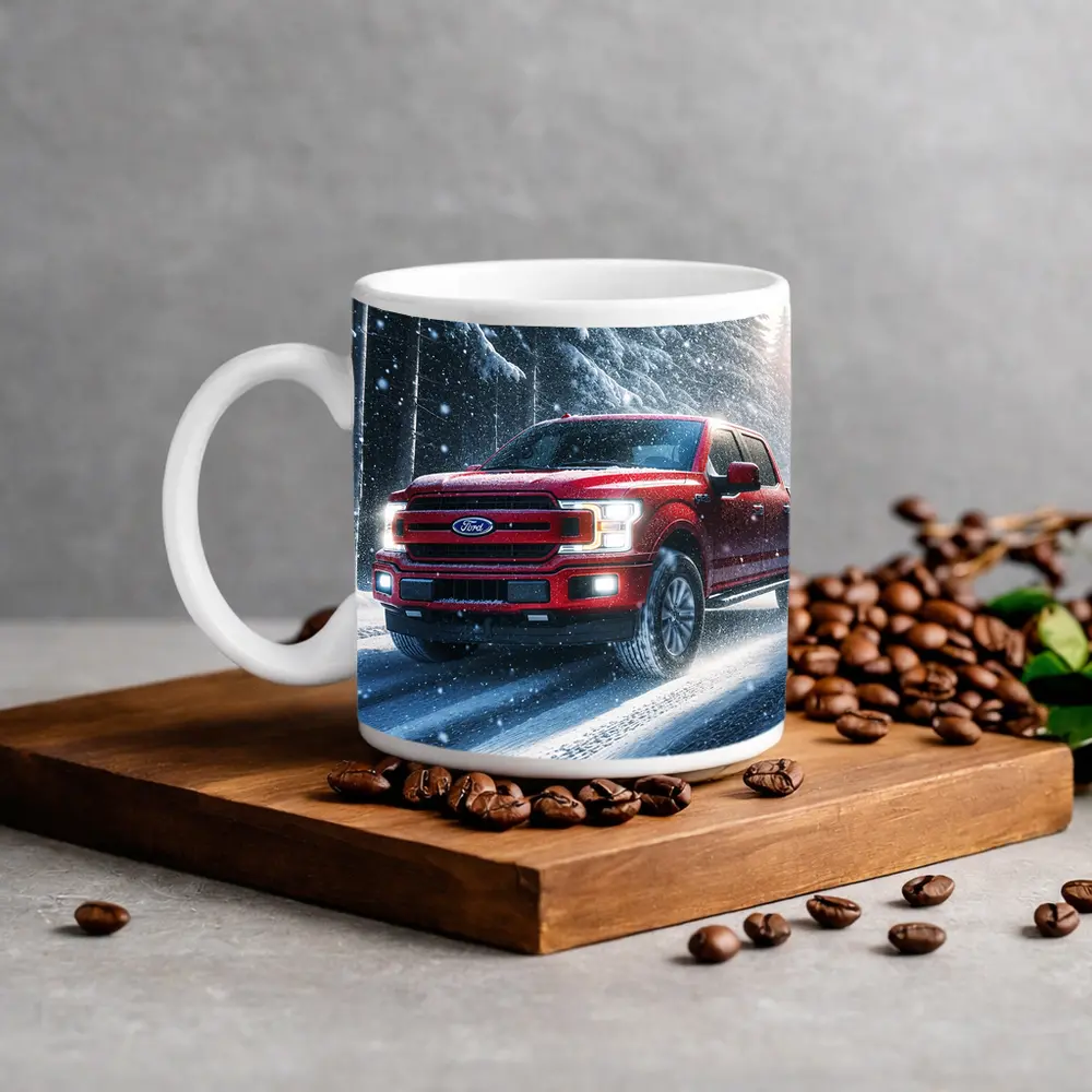 Ford F Series Red Truck Snowy Forest – Mugs