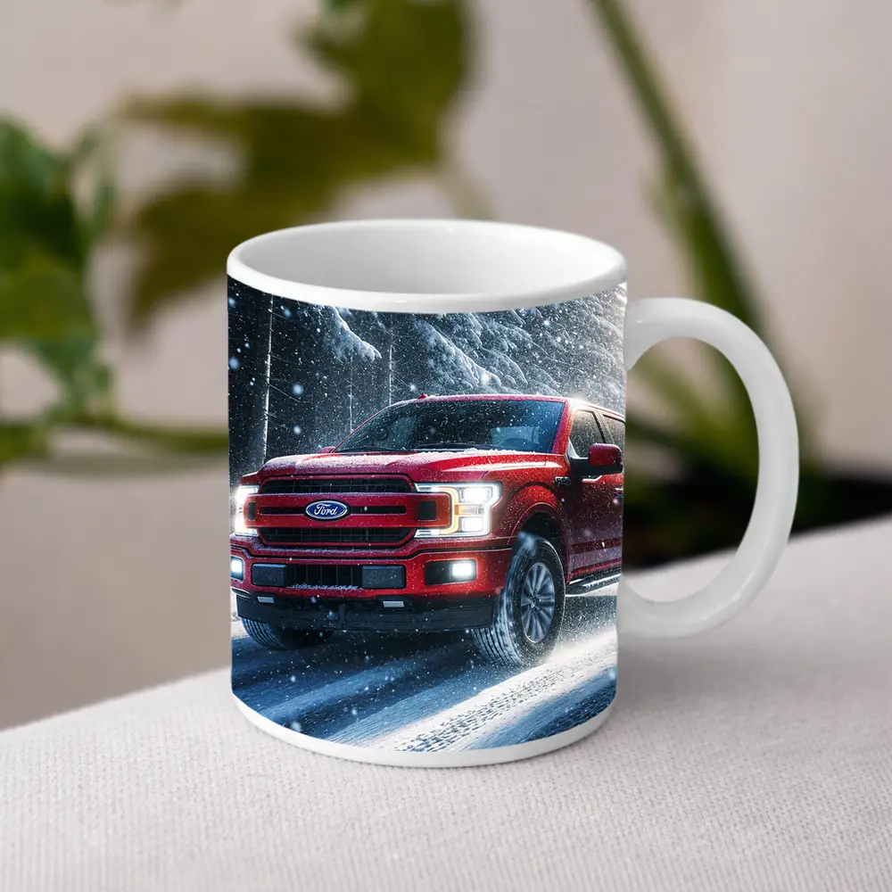 Ford F Series Red Truck Snowy Forest – Mugs