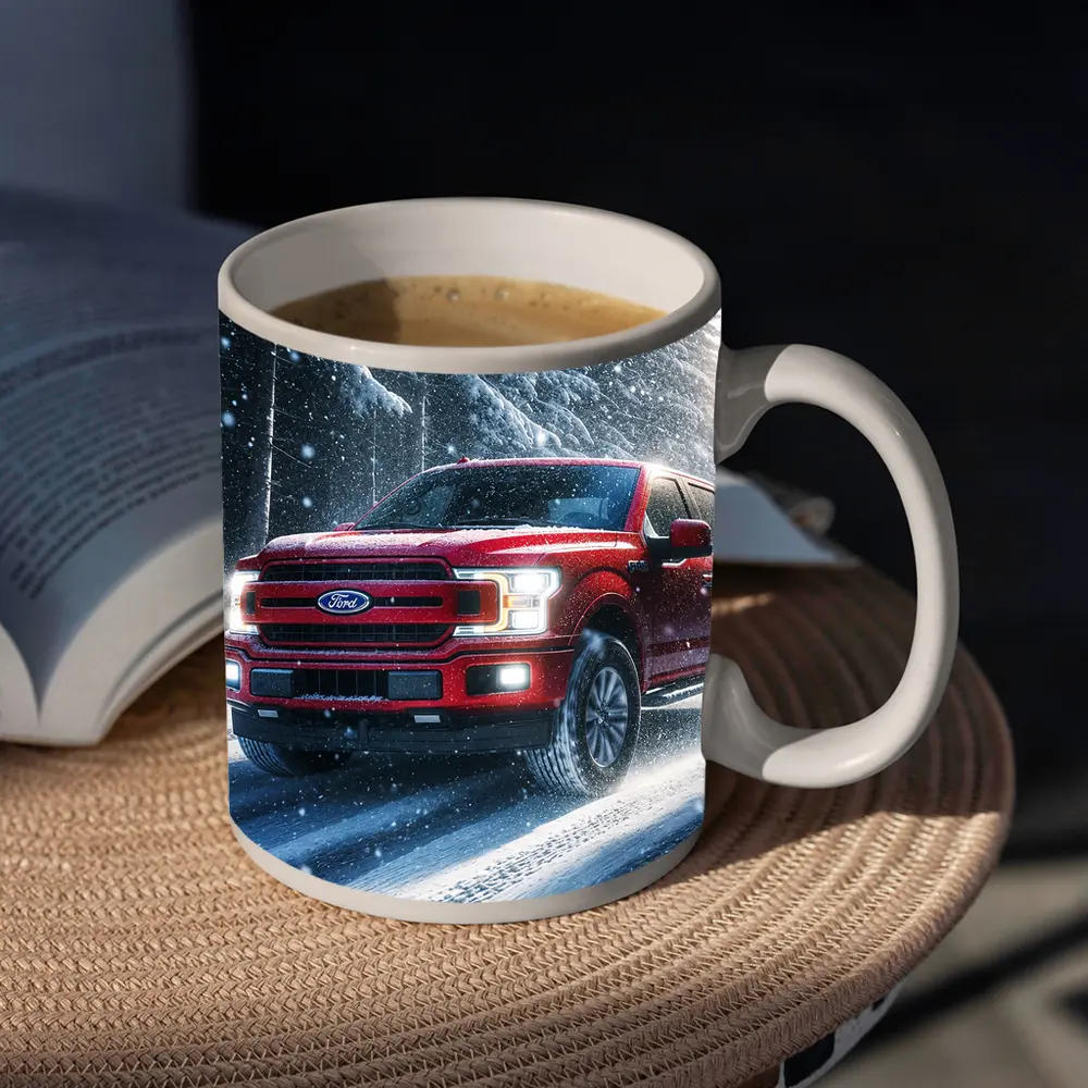 Ford F Series Red Truck Snowy Forest – Mugs