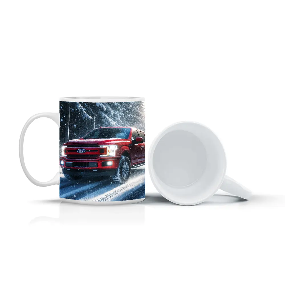 Ford F Series Red Truck Snowy Forest – Mugs
