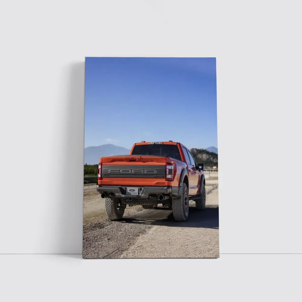 Ford Raptor Orange Truck Gravel Mountain Background – Wall Art
