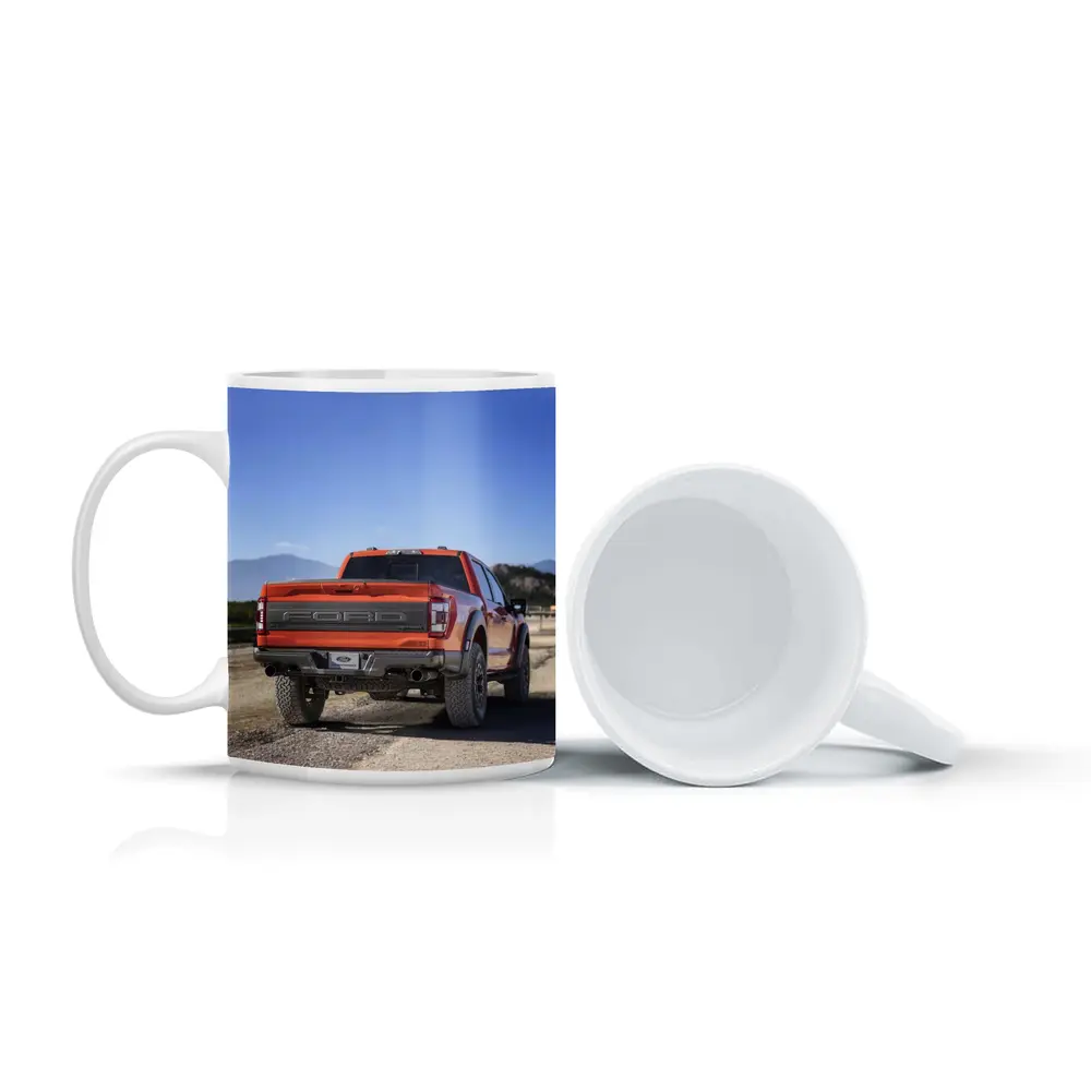 Ford Raptor Orange Truck Gravel Mountain Background – Mugs