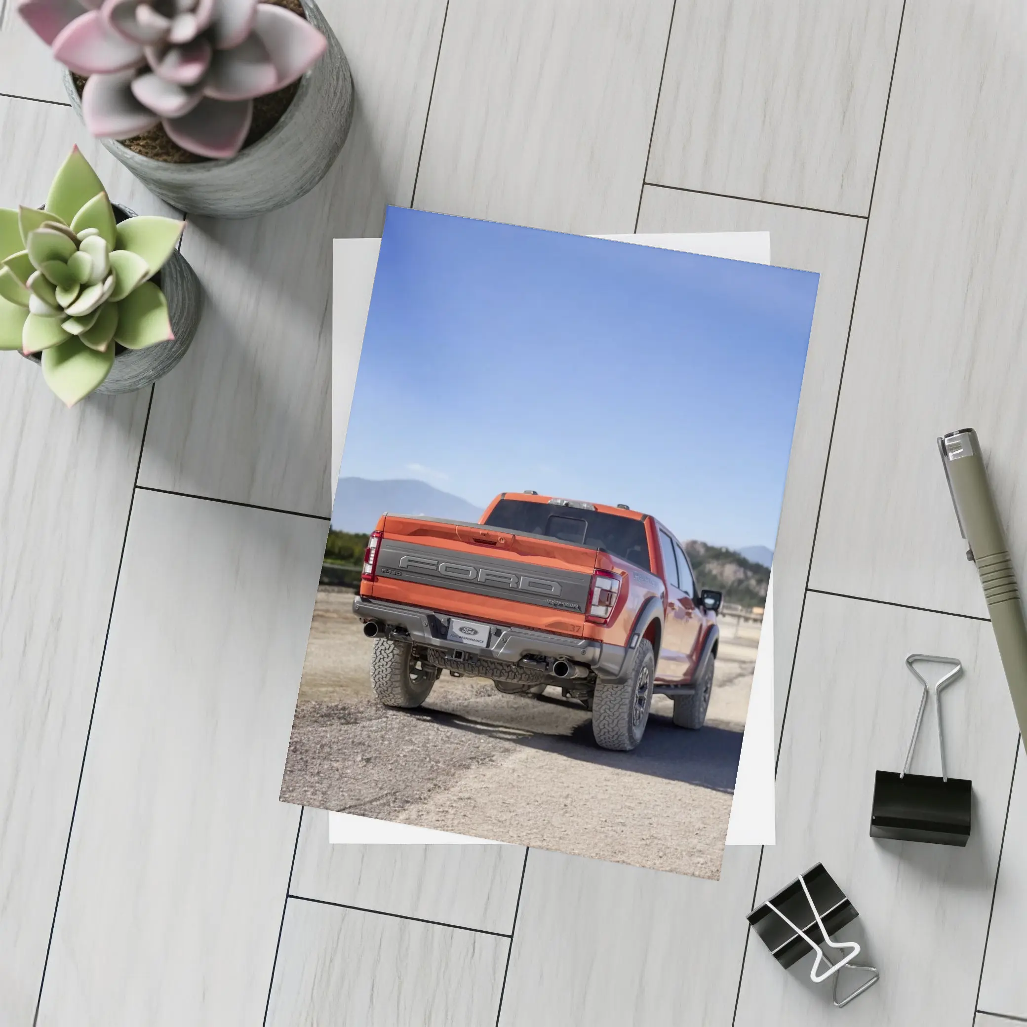 Ford Raptor Orange Truck Gravel Mountain Background – Postcards