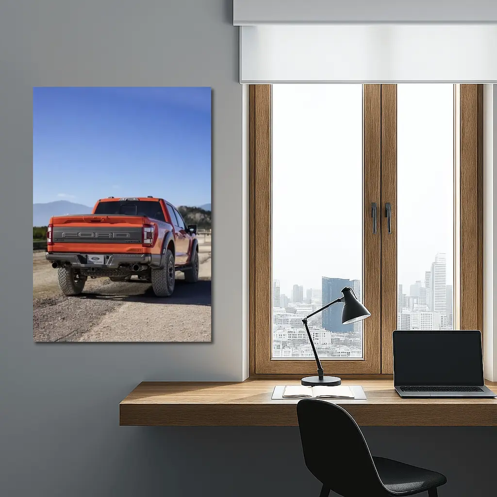 Ford Raptor Orange Truck Gravel Mountain Background – Wall Art