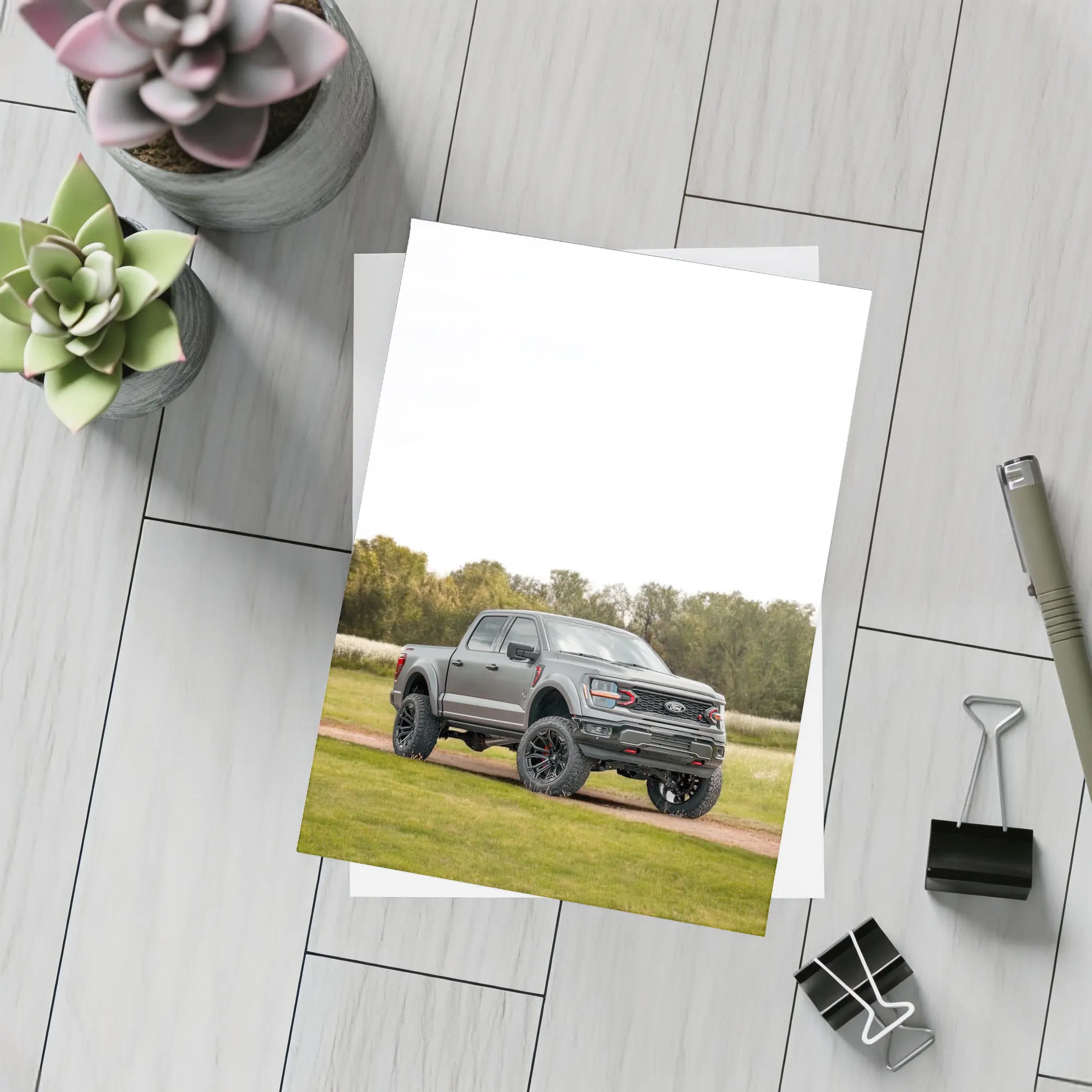 Ford F-Series Truck Lifted Gray Grassy Trail – Postcards
