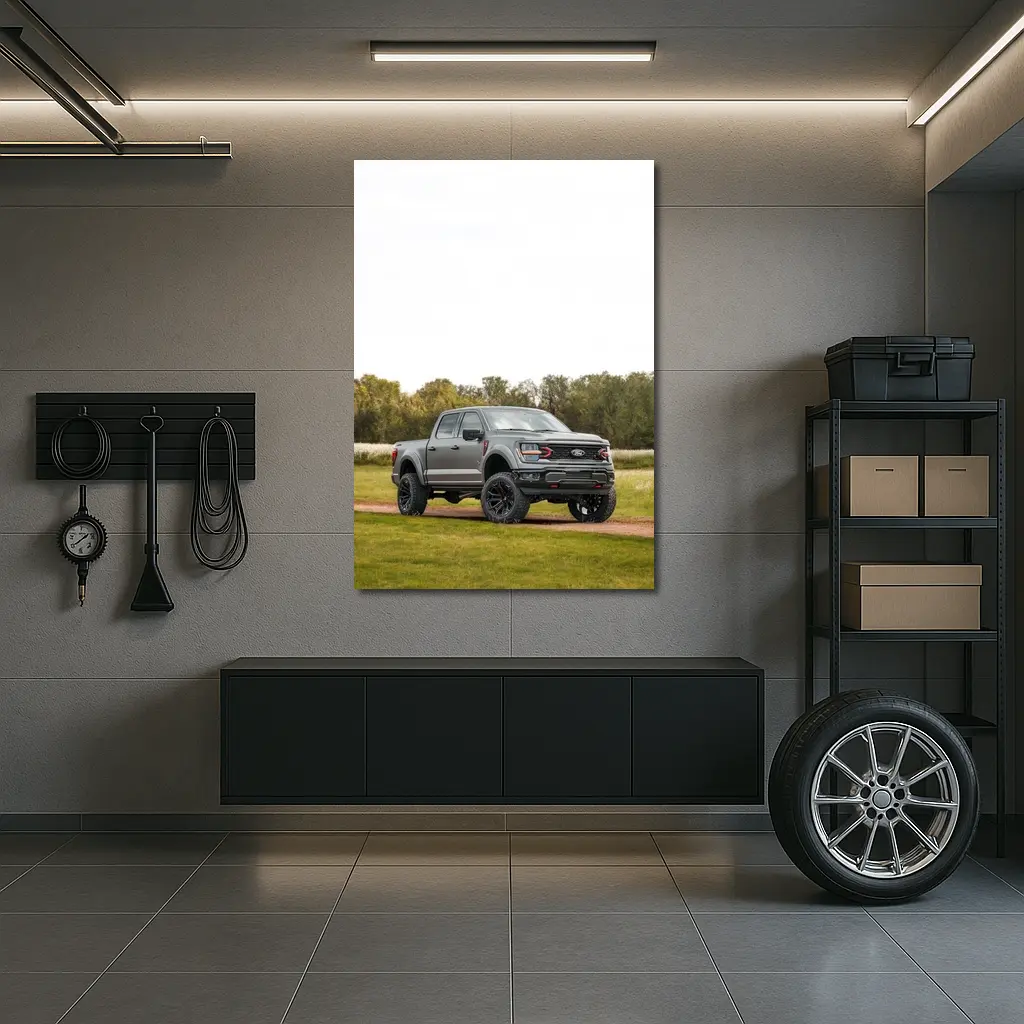 Ford F-Series Truck Lifted Gray Grassy Trail – Wall Art