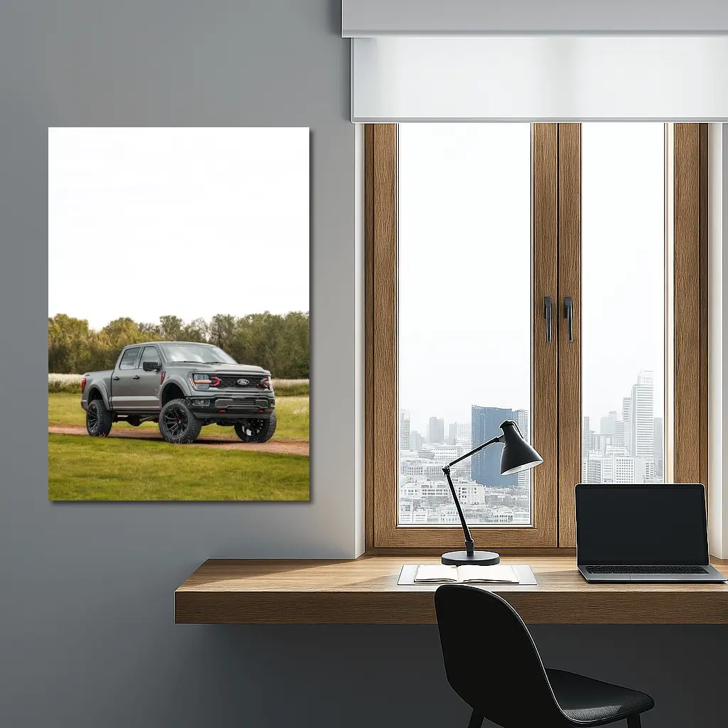 Ford F-Series Truck Lifted Gray Grassy Trail – Wall Art