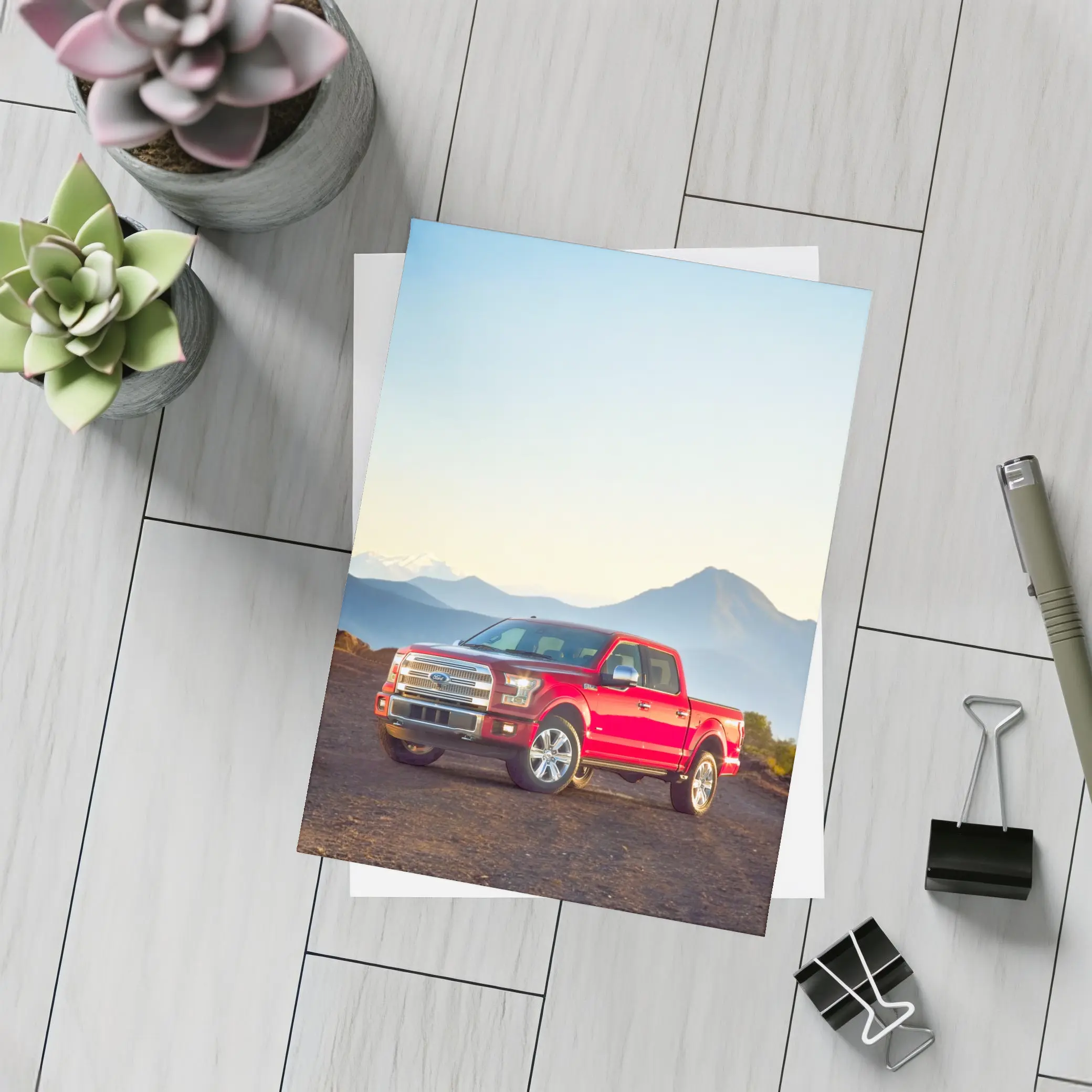 Ford F-Series Red Truck Mountain Backdrop – Postcards