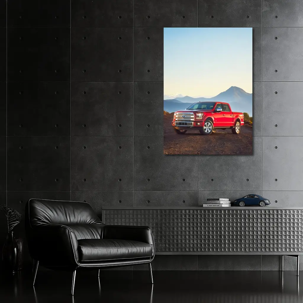Ford F-Series Red Truck Mountain Backdrop – Wall Art