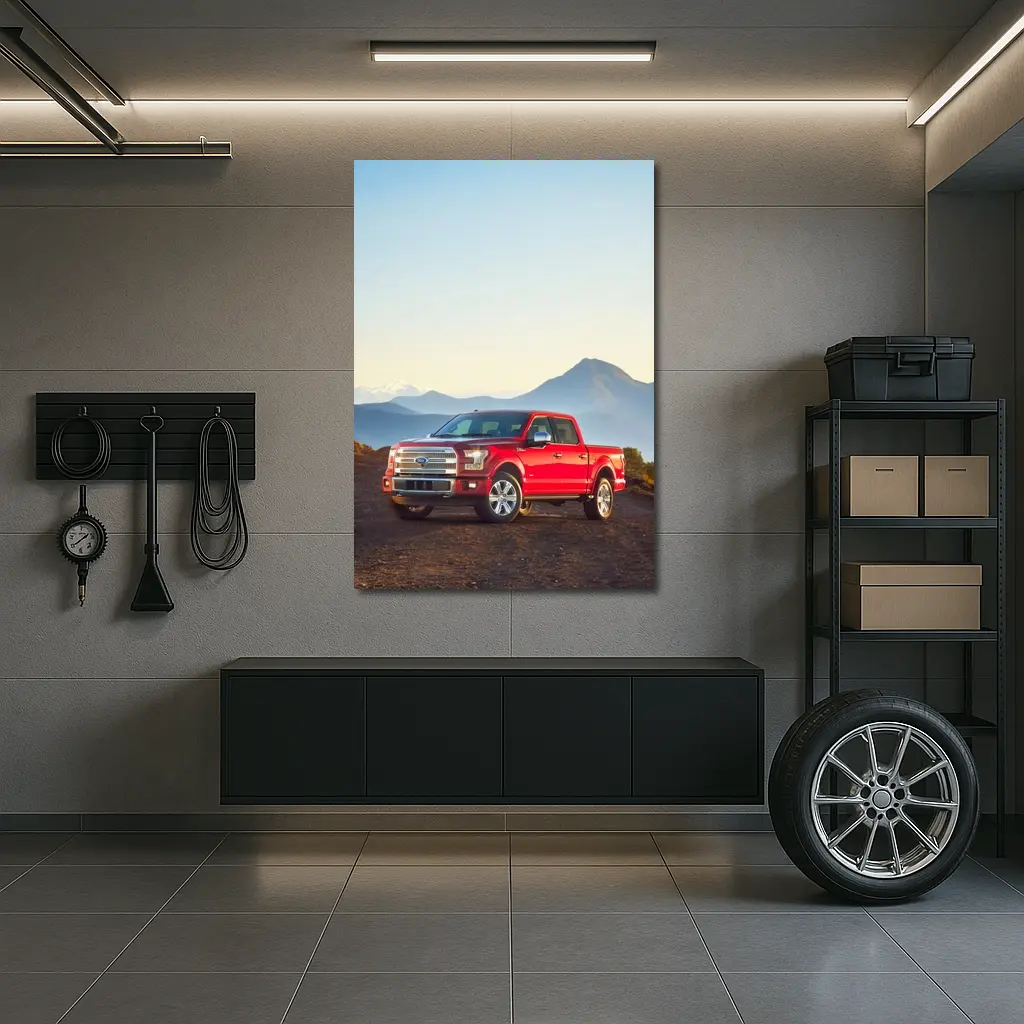 Ford F-Series Red Truck Mountain Backdrop – Wall Art