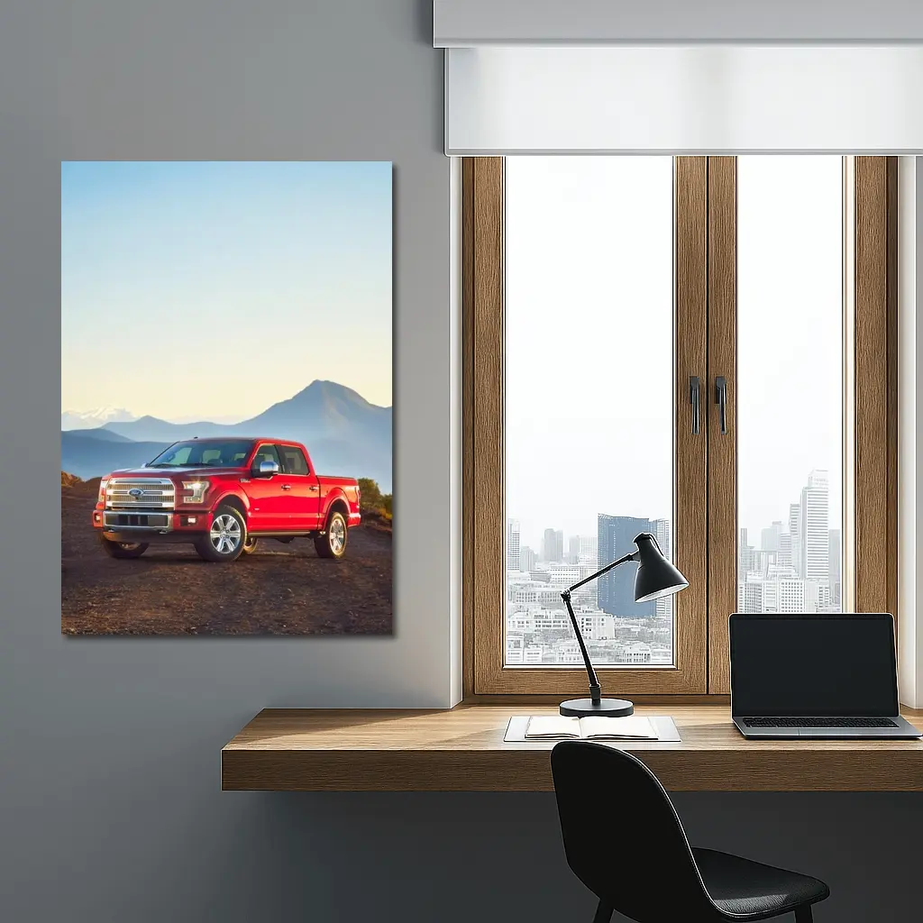 Ford F-Series Red Truck Mountain Backdrop – Wall Art