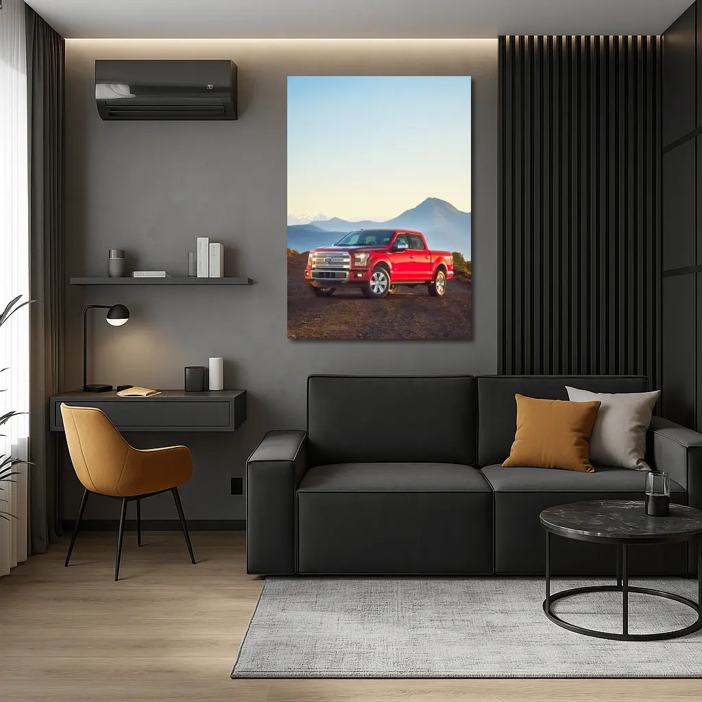 Ford F-Series Red Truck Mountain Backdrop – Wall Art