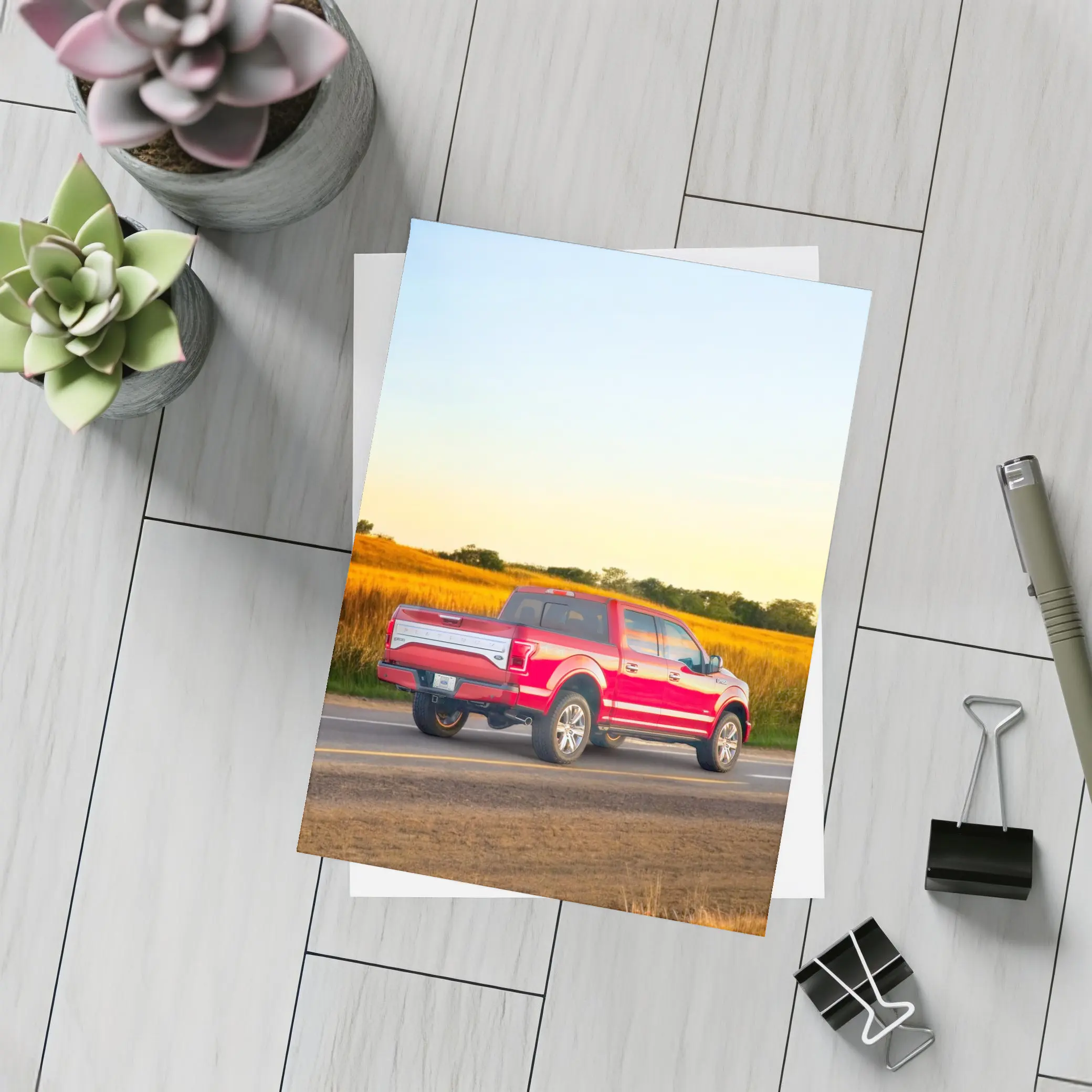 Ford F-Series Red Truck Rural Road – Postcards