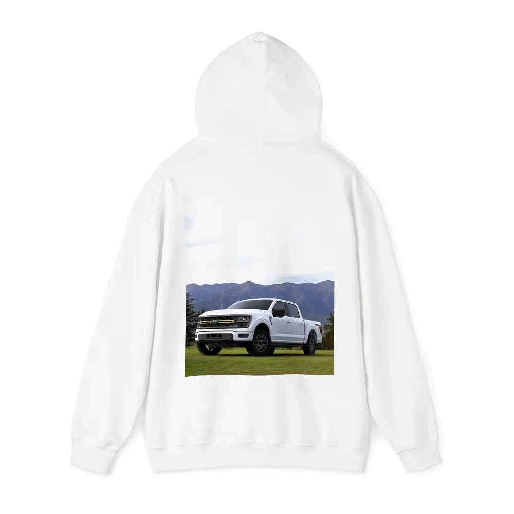 Ford F-Series White Truck Mountain Background – Hoodies