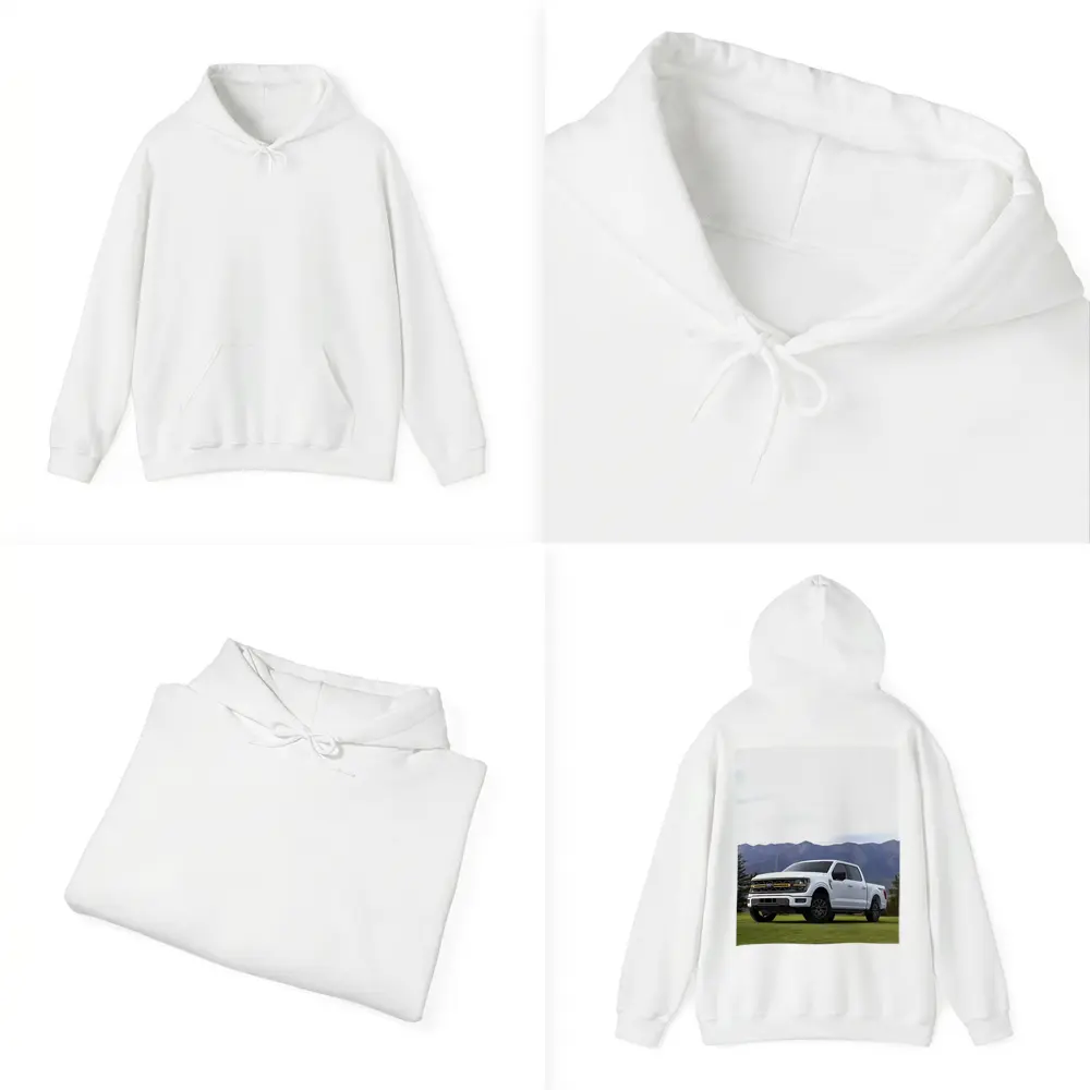 Ford F-Series White Truck Mountain Background – Hoodies