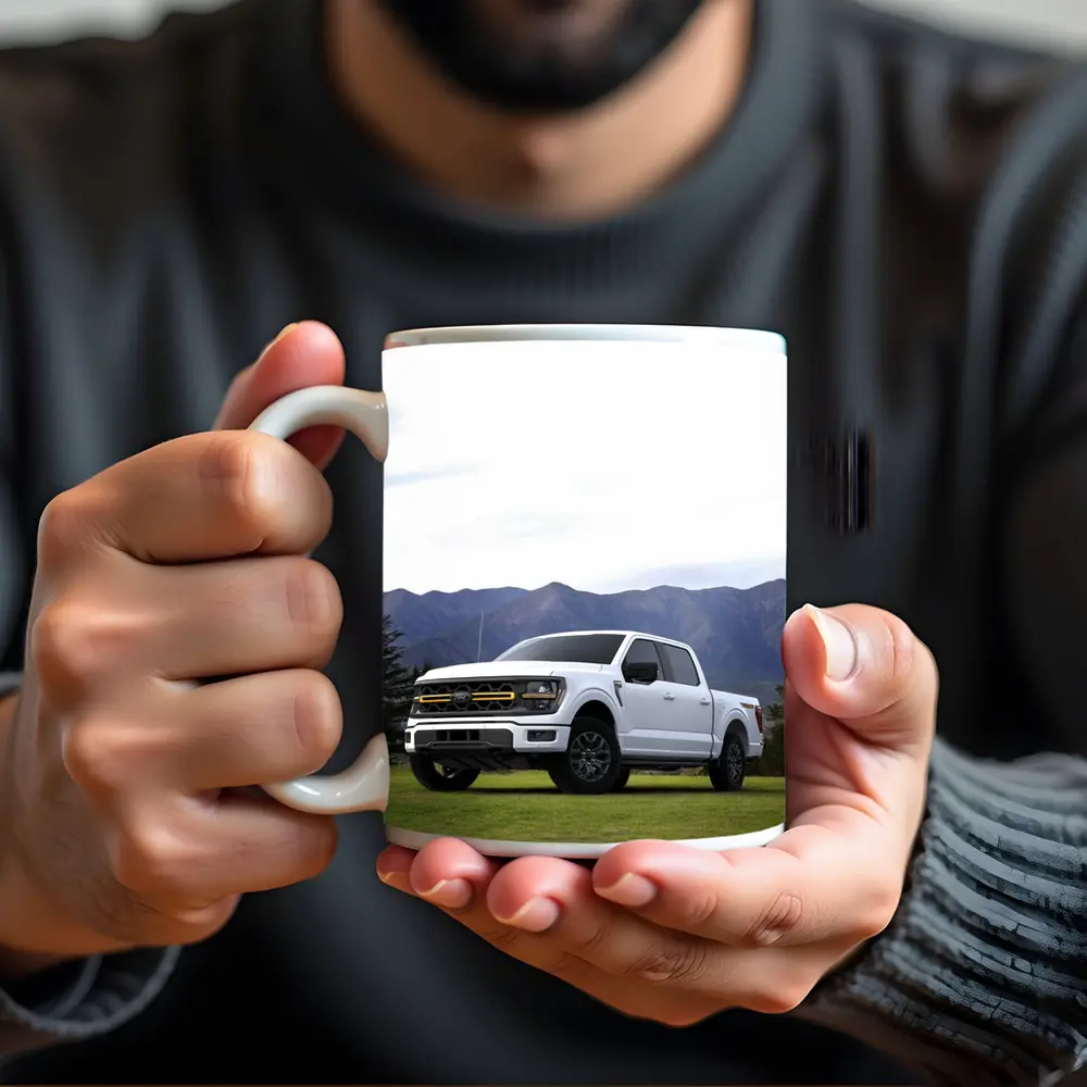 Ford F-Series White Truck Mountain Background – Mugs