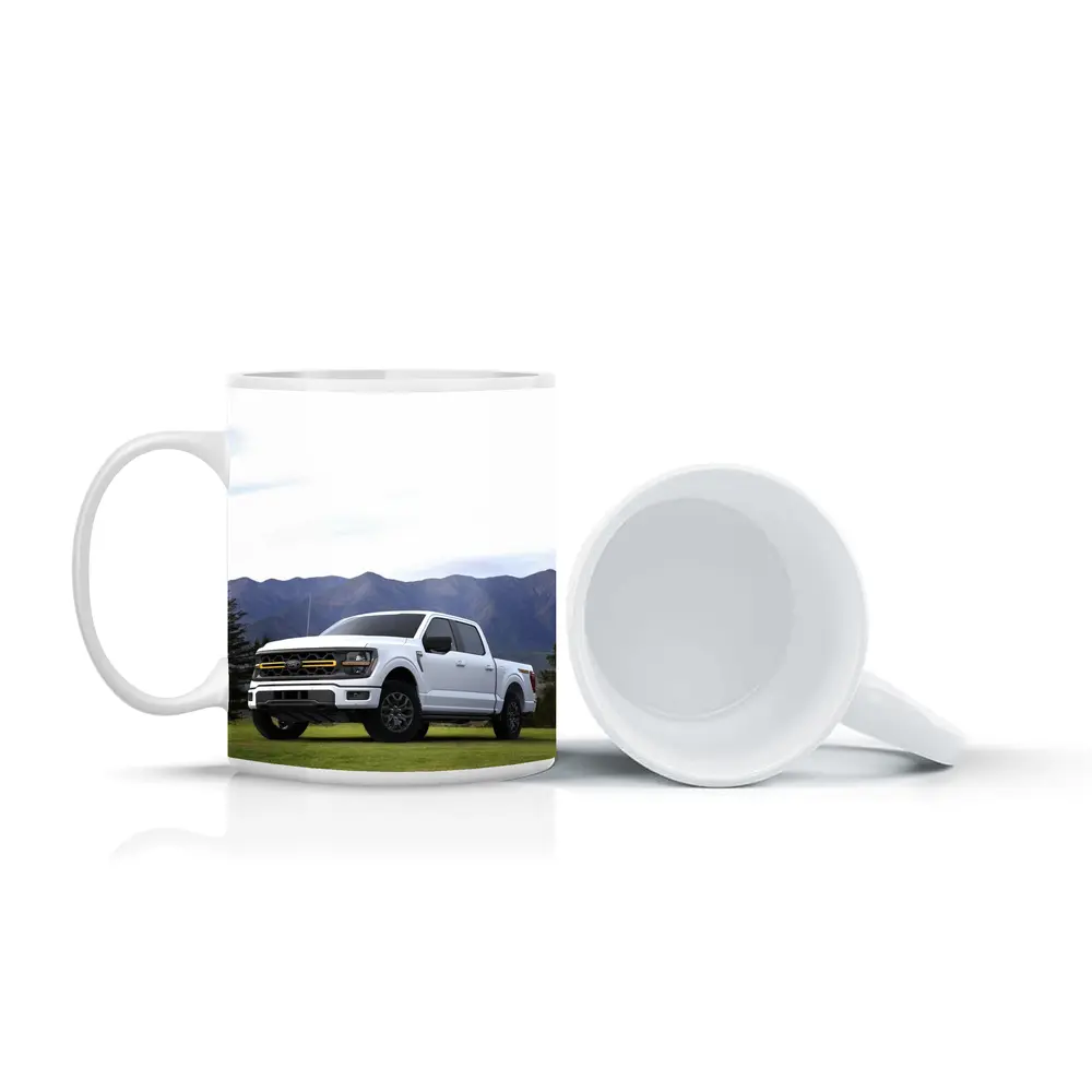 Ford F-Series White Truck Mountain Background – Mugs