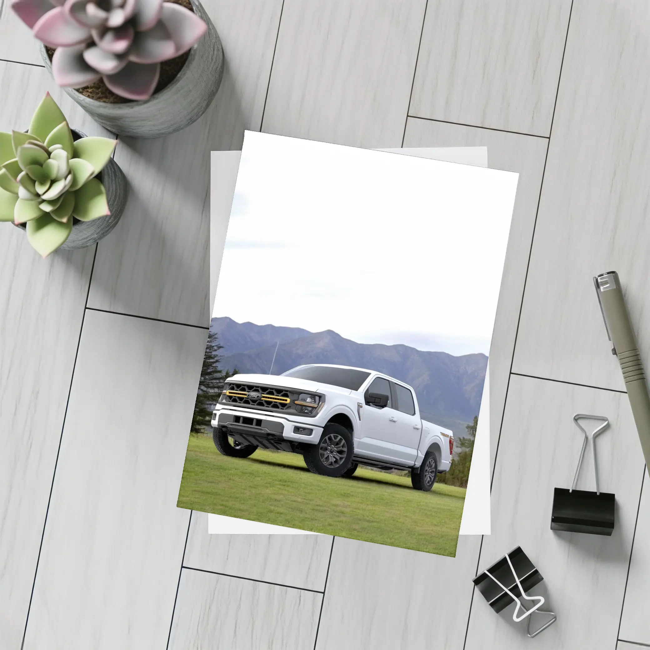 Ford F-Series White Truck Mountain Background – Postcards