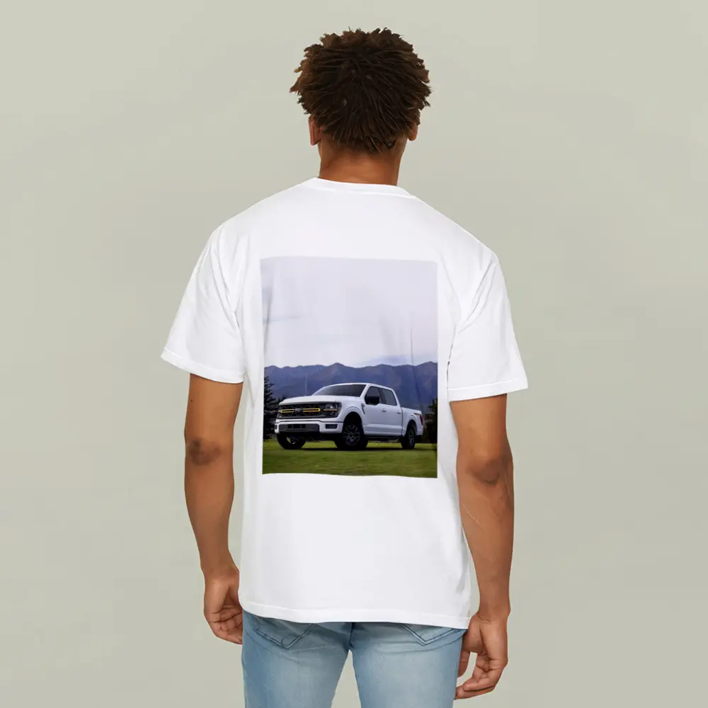 Ford F-Series White Truck Mountain Background – T-Shirts