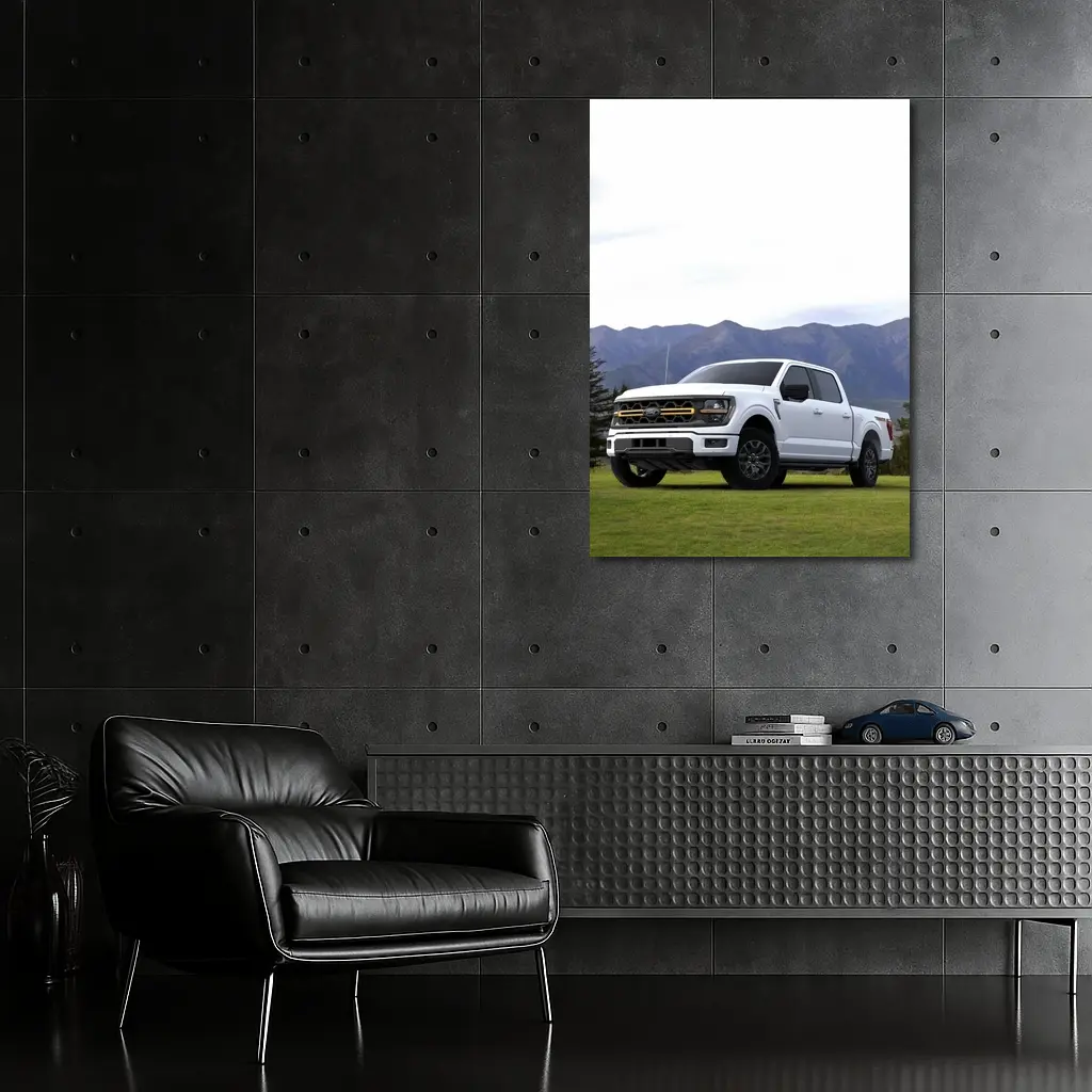 Ford F-Series White Truck Mountain Background – Wall Art