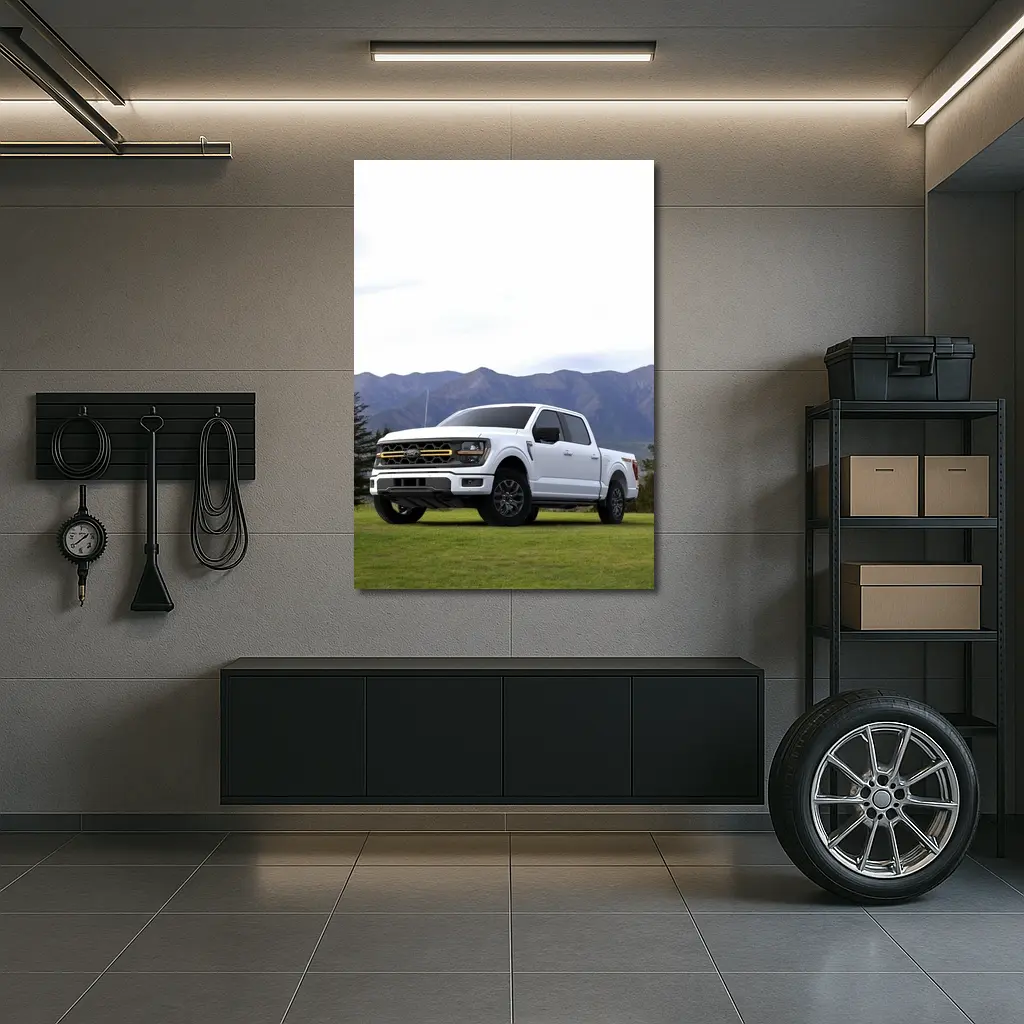 Ford F-Series White Truck Mountain Background – Wall Art