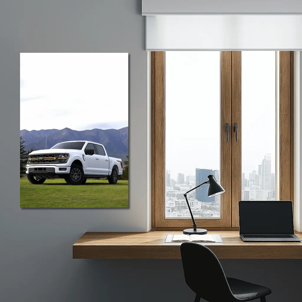 Ford F-Series White Truck Mountain Background – Wall Art