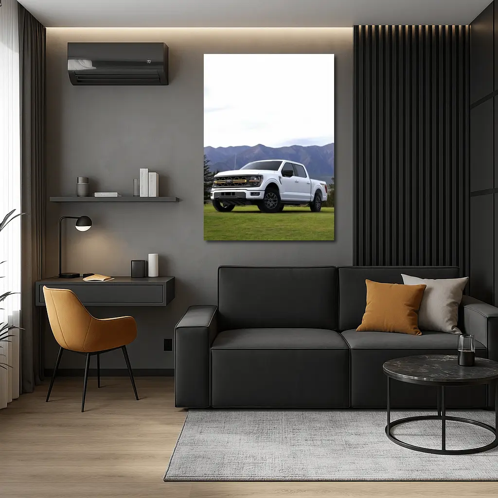 Ford F-Series White Truck Mountain Background – Wall Art