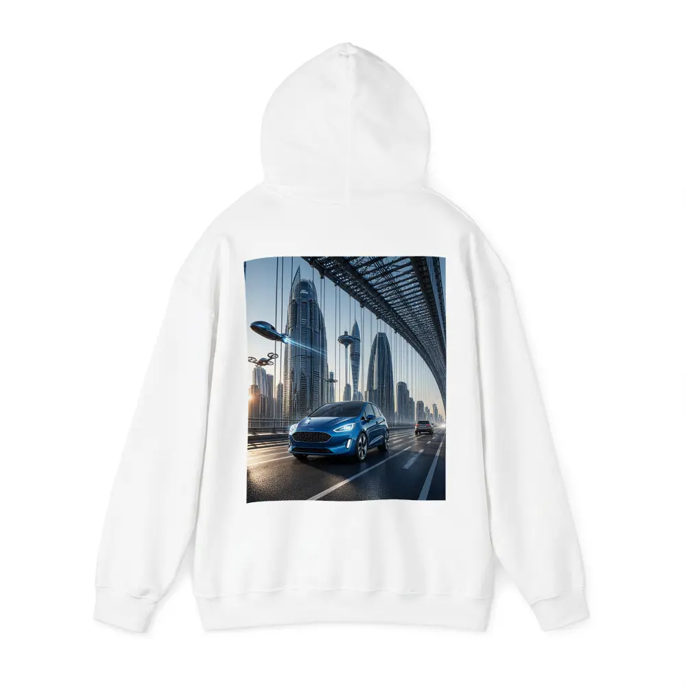 Ford Fiesta Blue On Futuristic Bridge – Hoodies