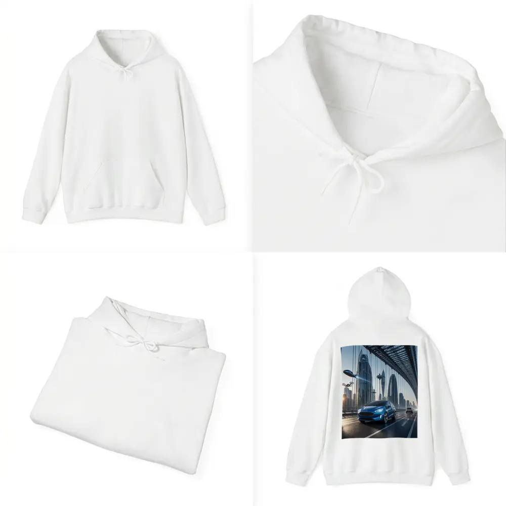 Ford Fiesta Blue On Futuristic Bridge – Hoodies