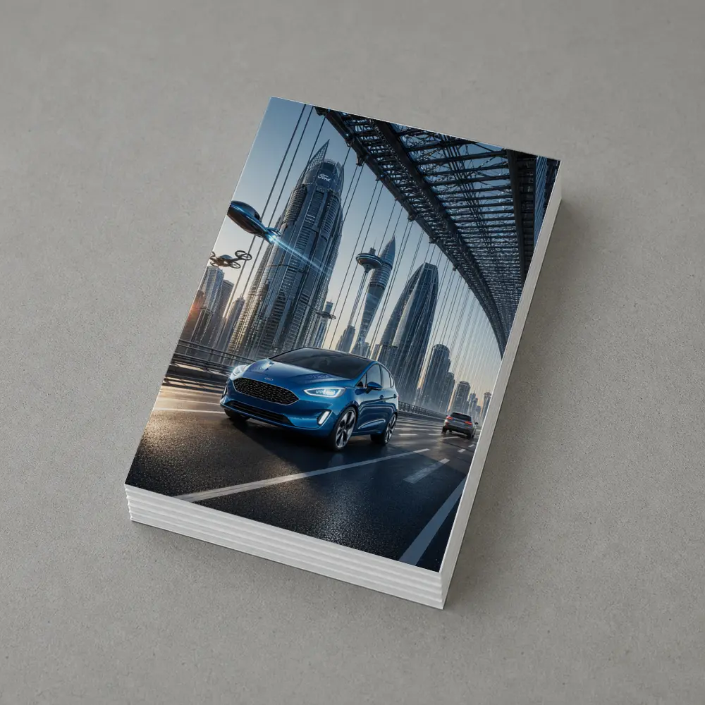 Ford Fiesta Blue On Futuristic Bridge – Postcards