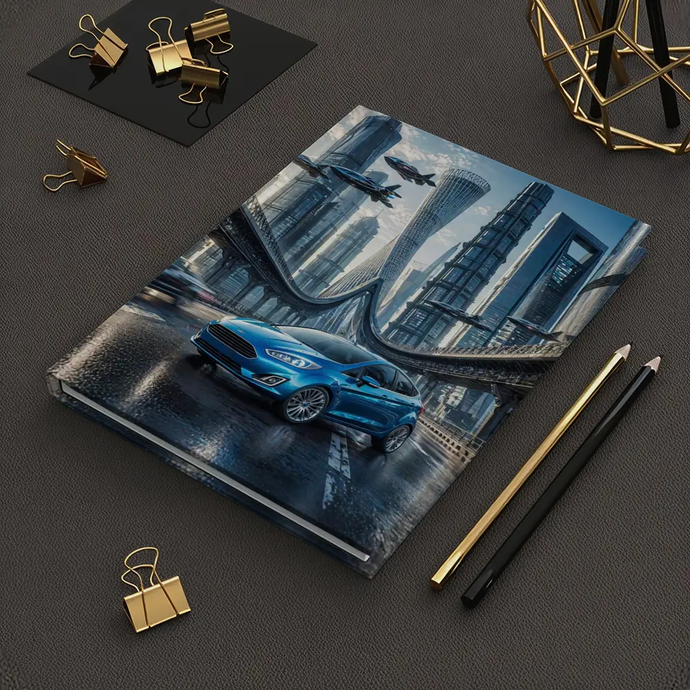 Ford Fiesta Blue Futuristic City Bridge – Notebooks