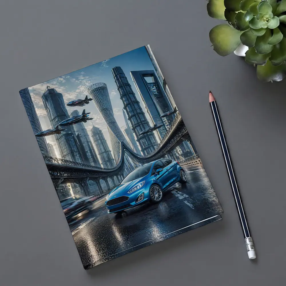 Ford Fiesta Blue Futuristic City Bridge – Notebooks