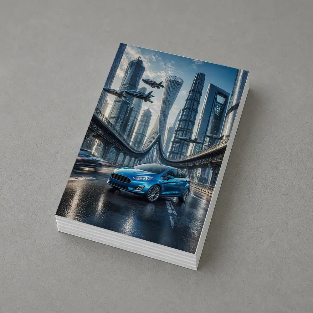 Ford Fiesta Blue Futuristic City Bridge – Postcards