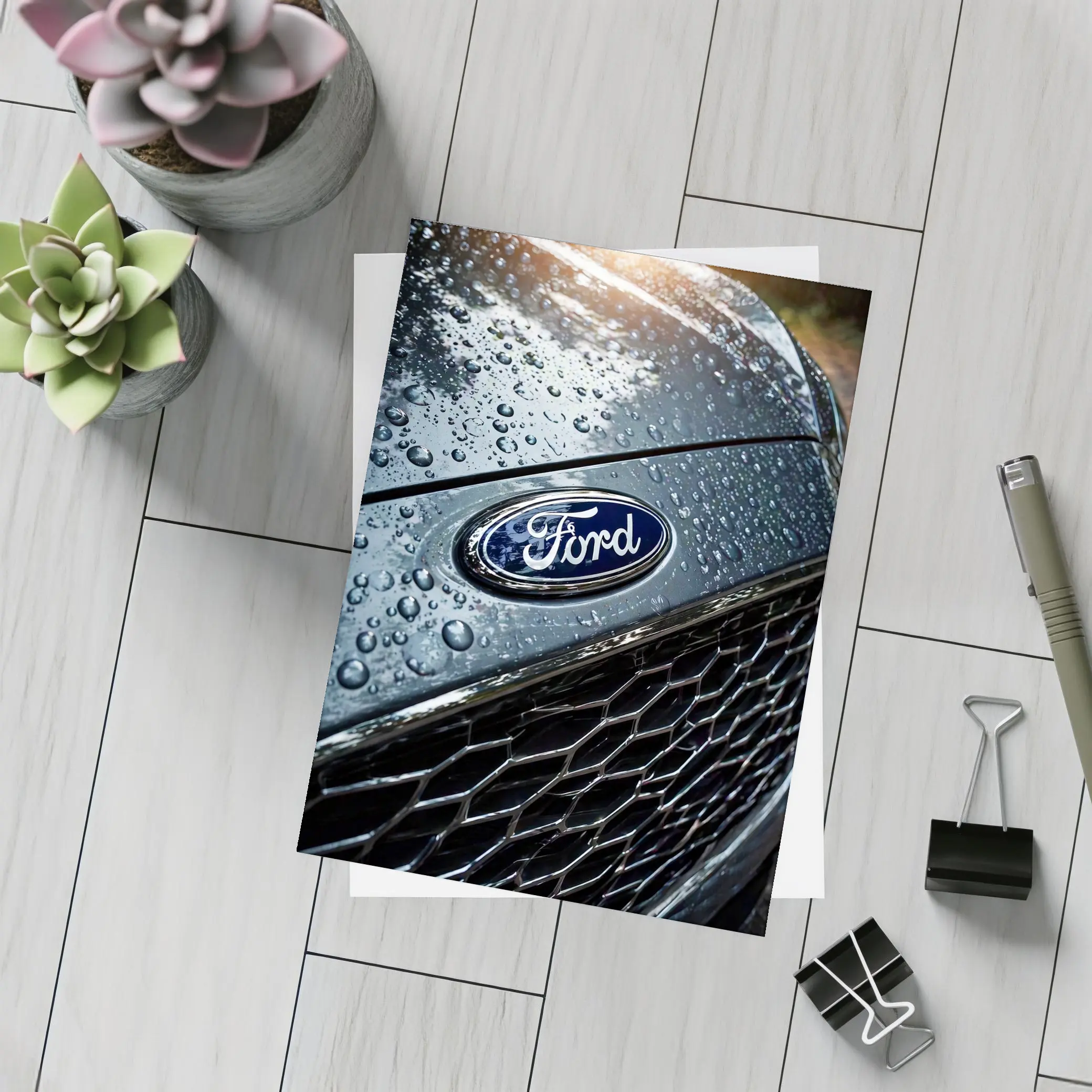 Ford Focus Hood Rain Drops Close Up – Postcards