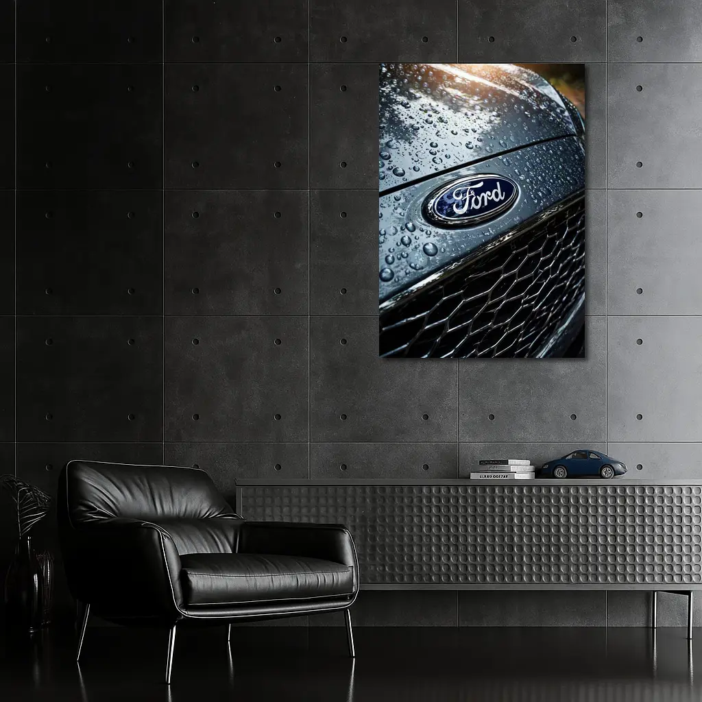 Ford Focus Hood Rain Drops Close Up – Wall Art
