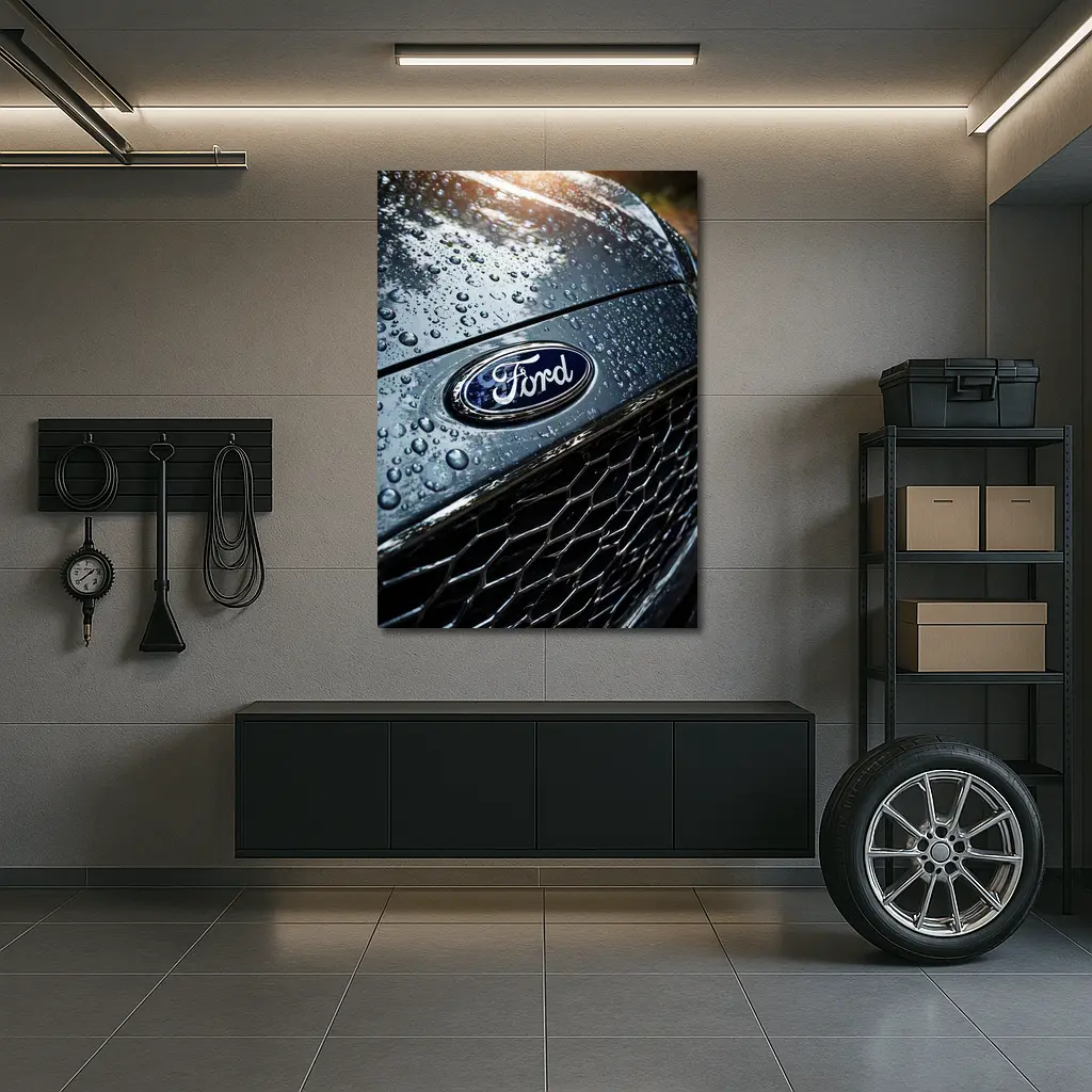 Ford Focus Hood Rain Drops Close Up – Wall Art
